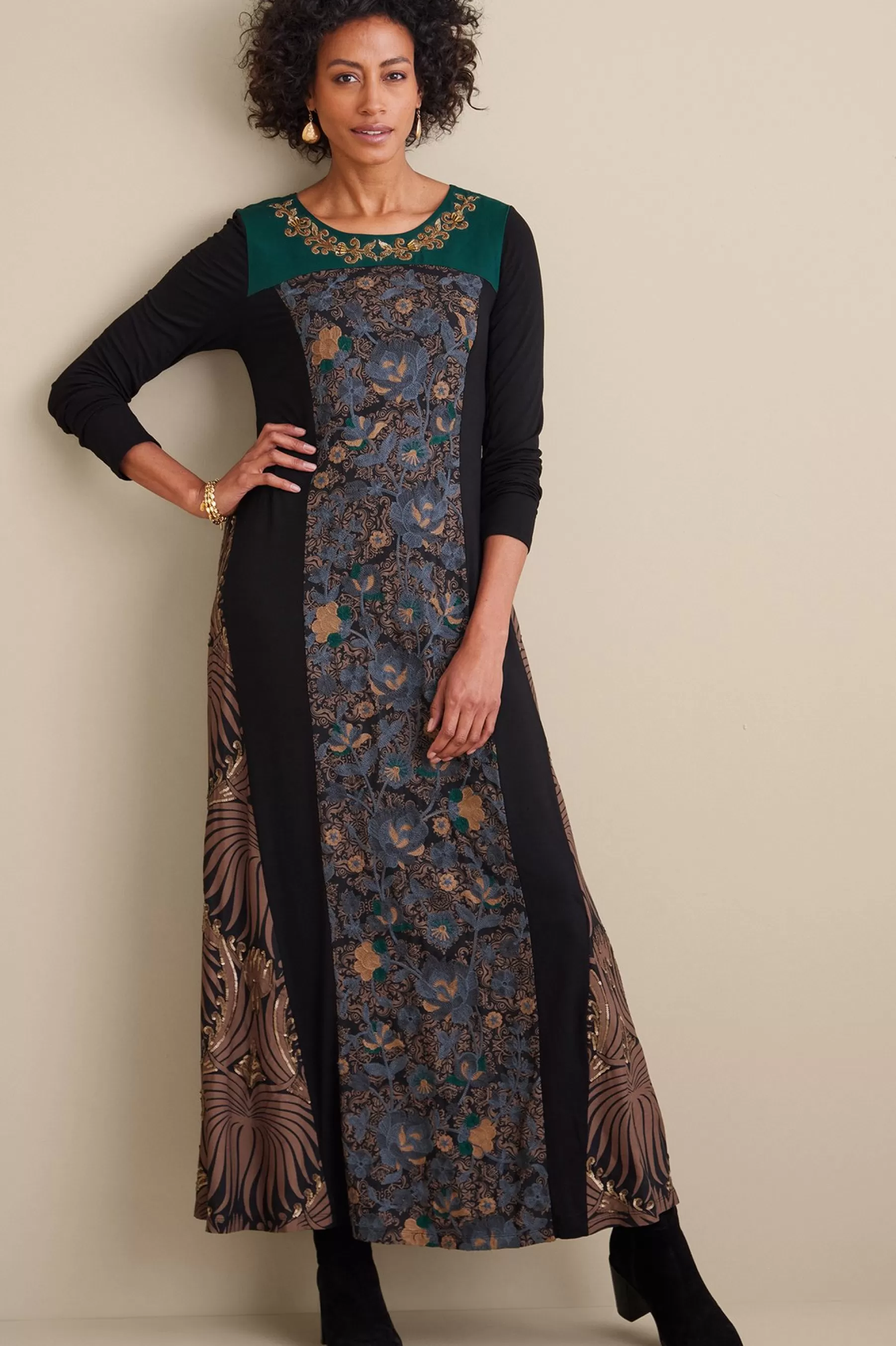 Global Artistry | forever favorites-Soft Surroundings Icon Sultana Dress Tribal/Floral Multi