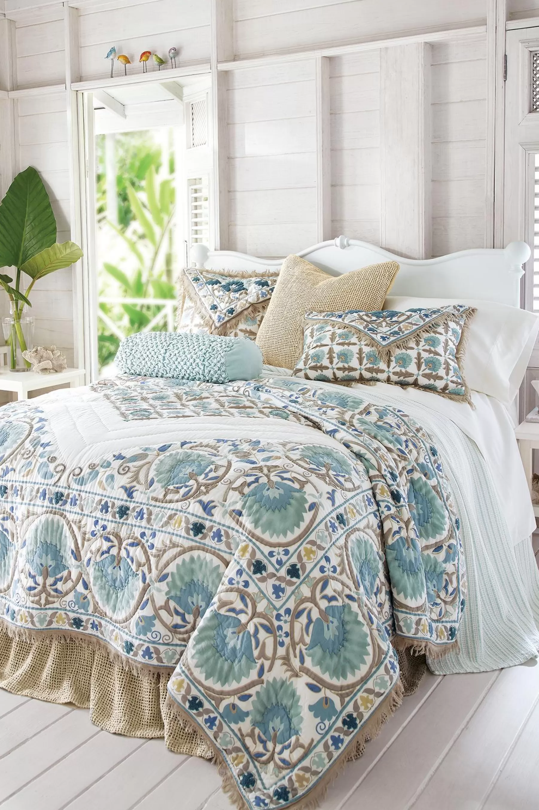 pillowcases & shams-Soft Surroundings Jardin Maroc Bed Sham Aqua Mist