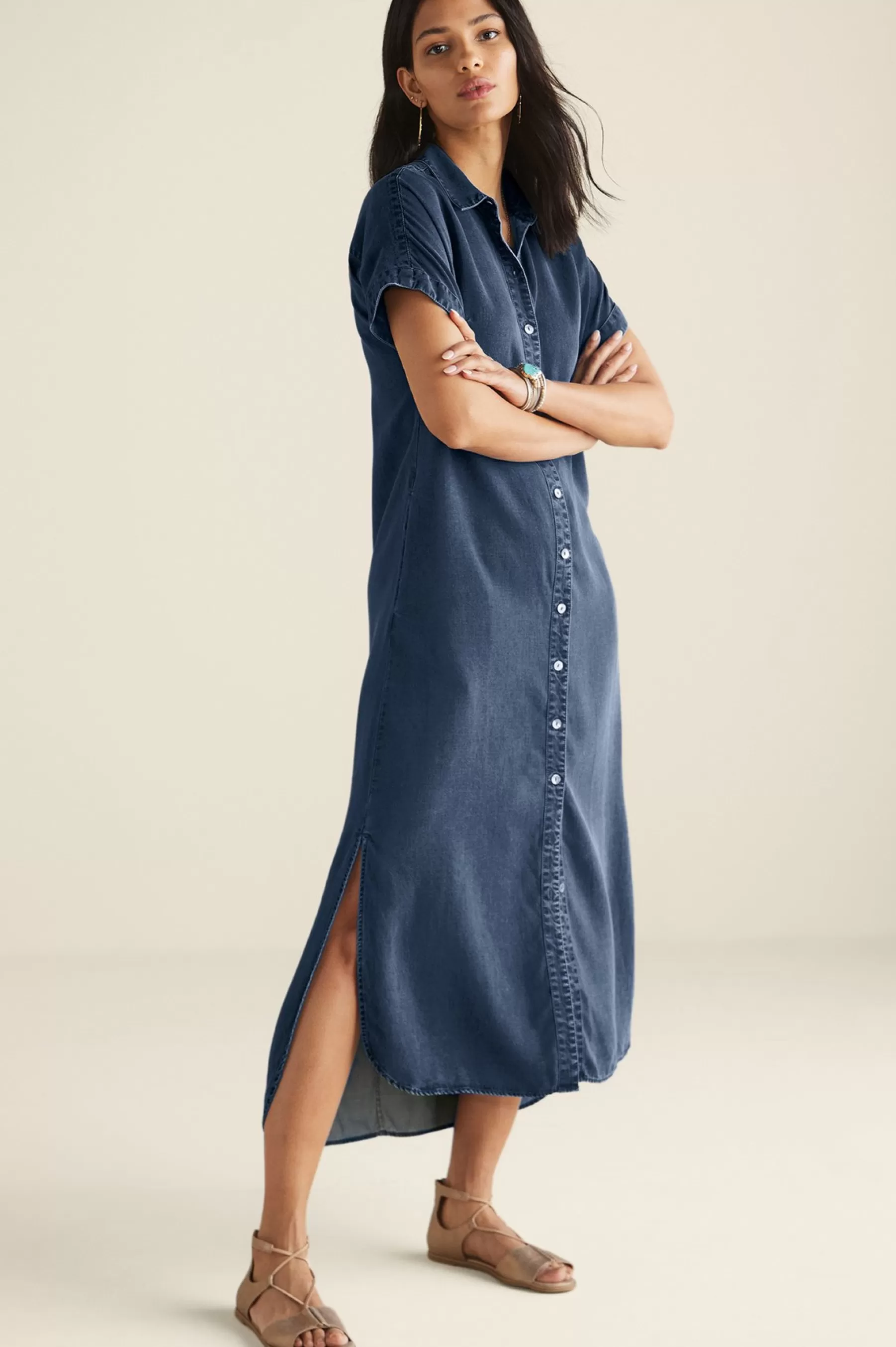 Into The Blues | Everyday Styles-Soft Surroundings Je Veux Midi Shirtdress Denim Blue