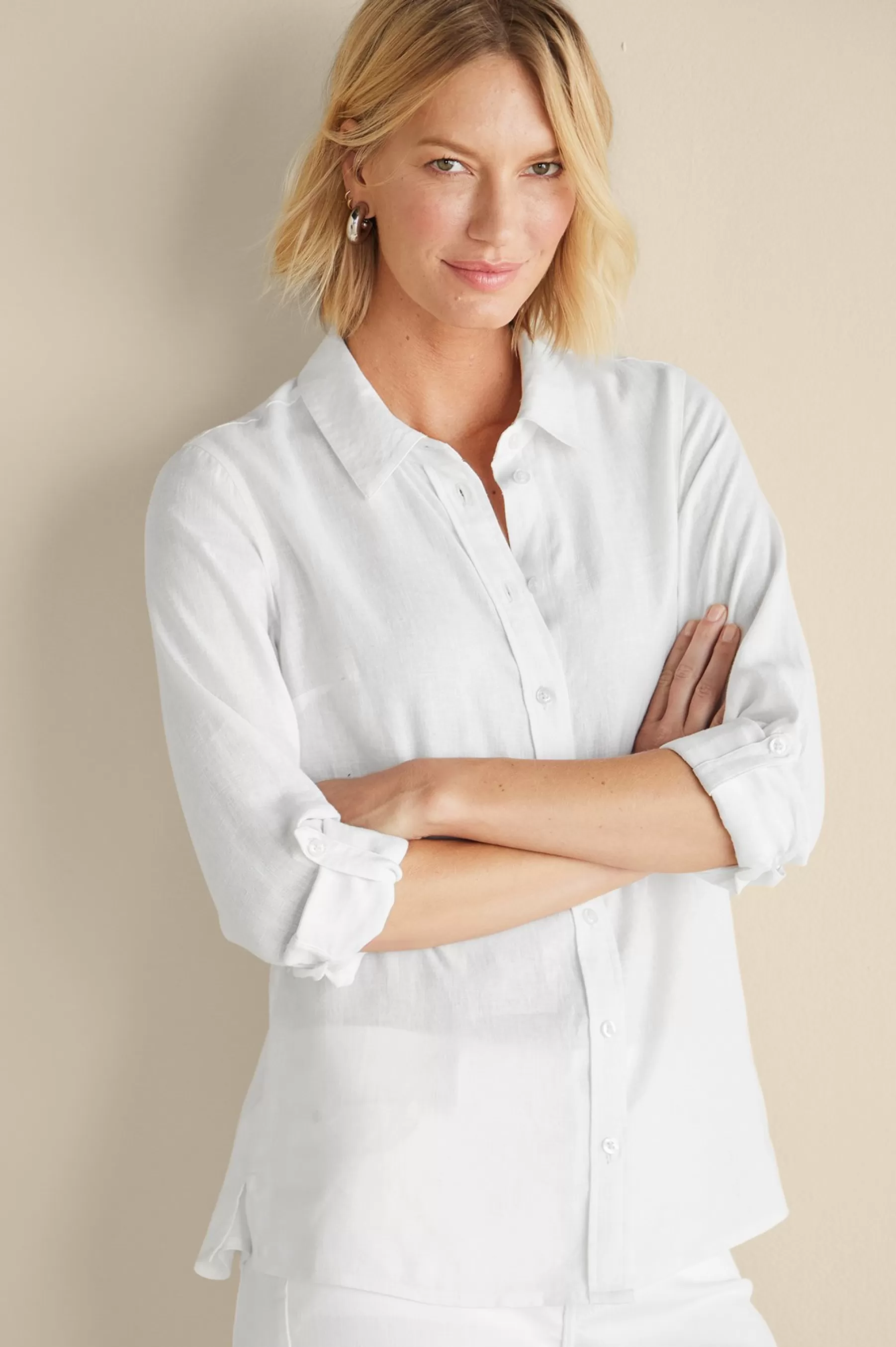 Linen Shop | long sleeve-Soft Surroundings Jordan Linen Blend Shirt White