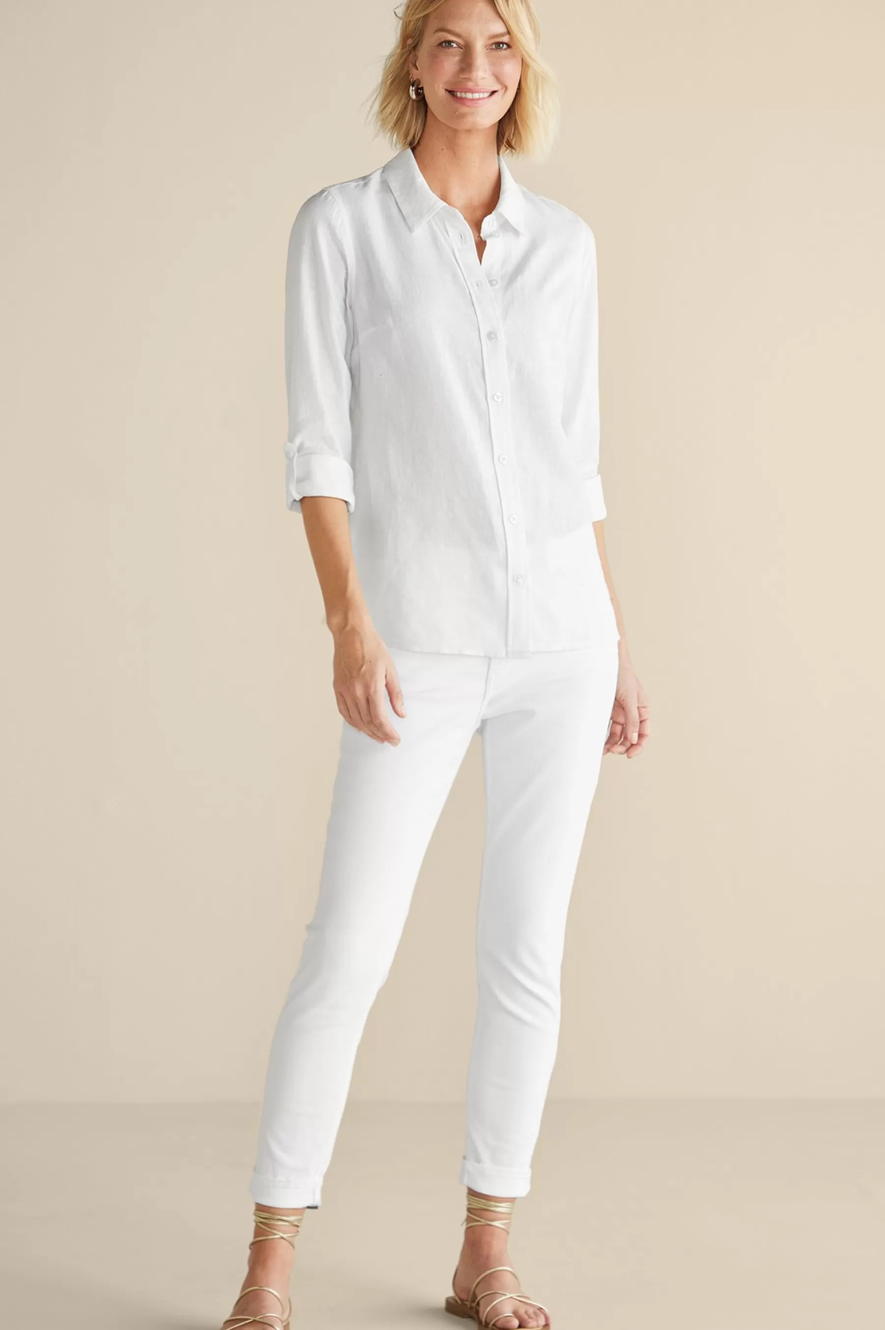 Linen Shop | long sleeve-Soft Surroundings Jordan Linen Blend Shirt White