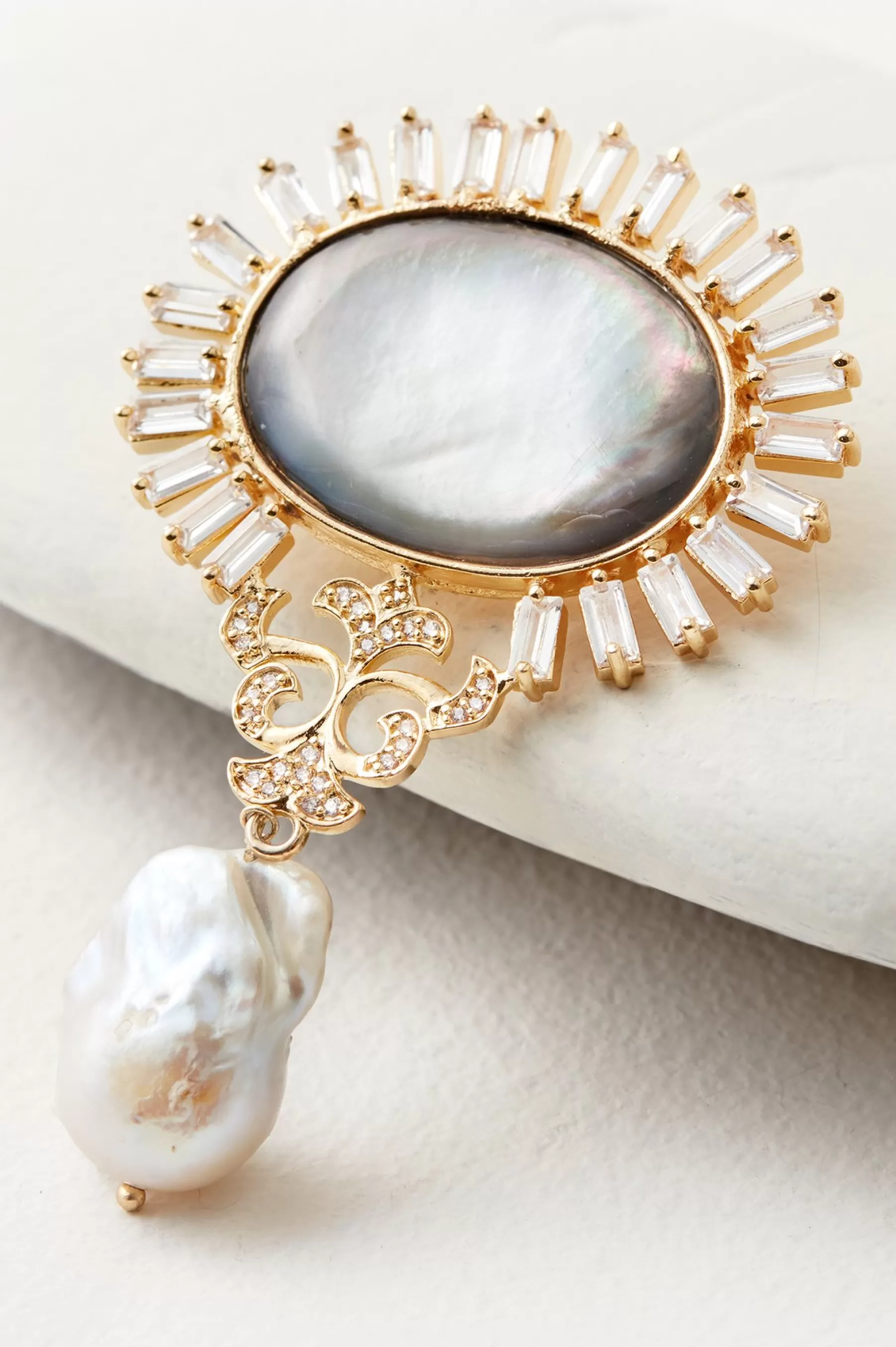 rings & pins-Soft Surroundings Juliet Pearl Drop Brooch Smoky Multi