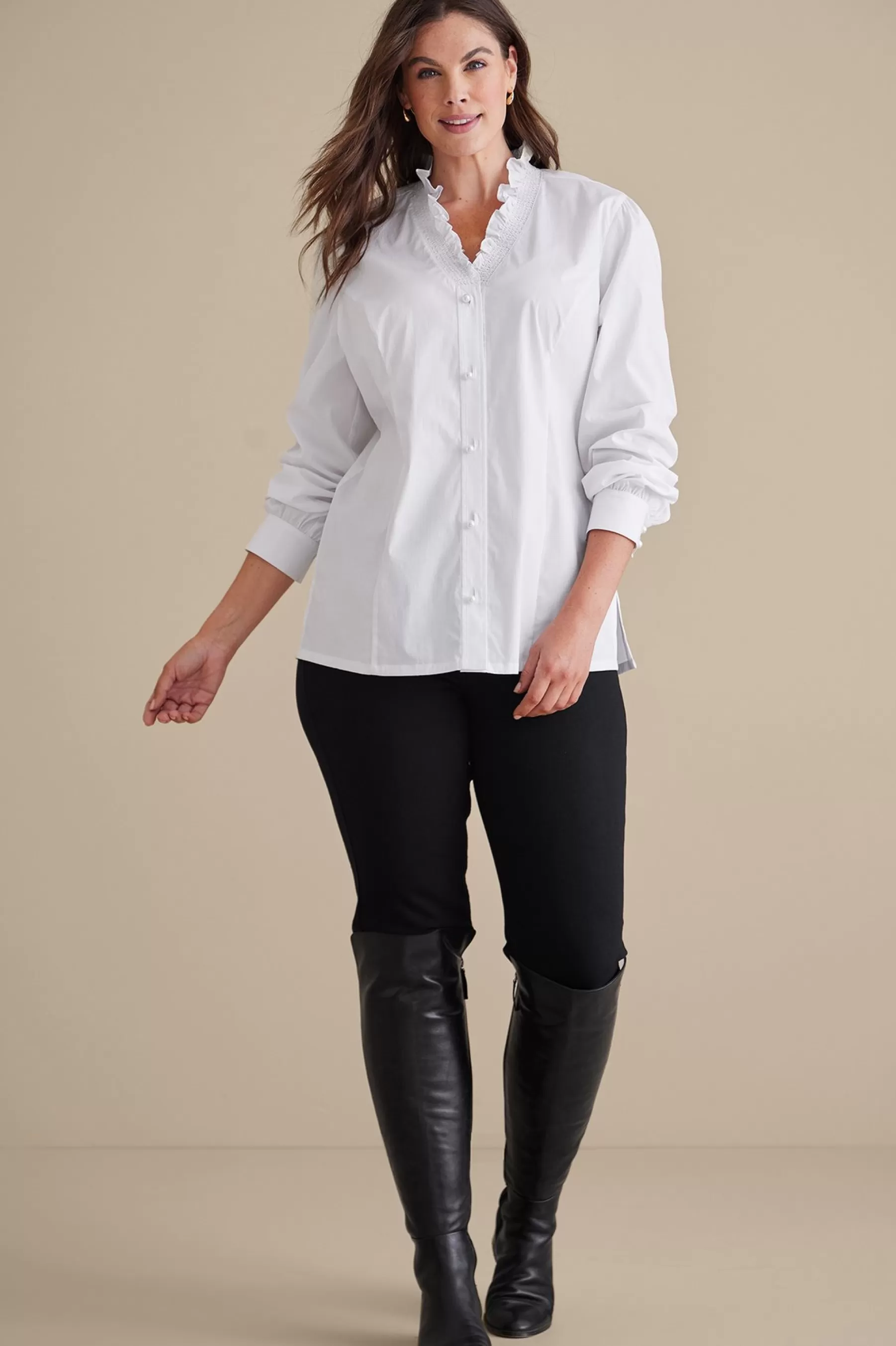 Feminine Flourish | long sleeve-Soft Surroundings Kata Ruffle Collar Shirt White