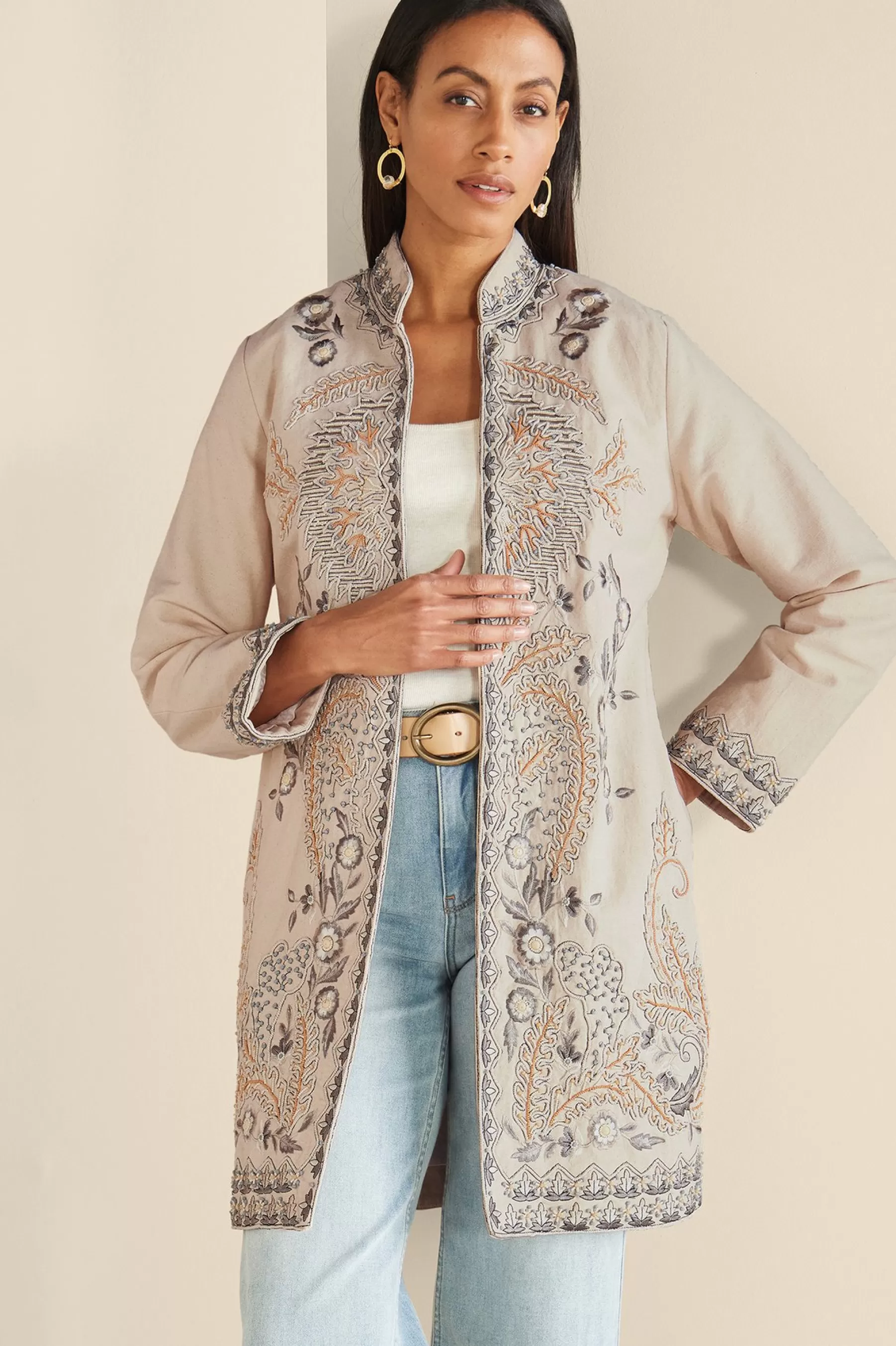 Feminine Flourish | Wear Now Styles-Soft Surroundings Kerala Embellished Natural Jacket Natural Seed