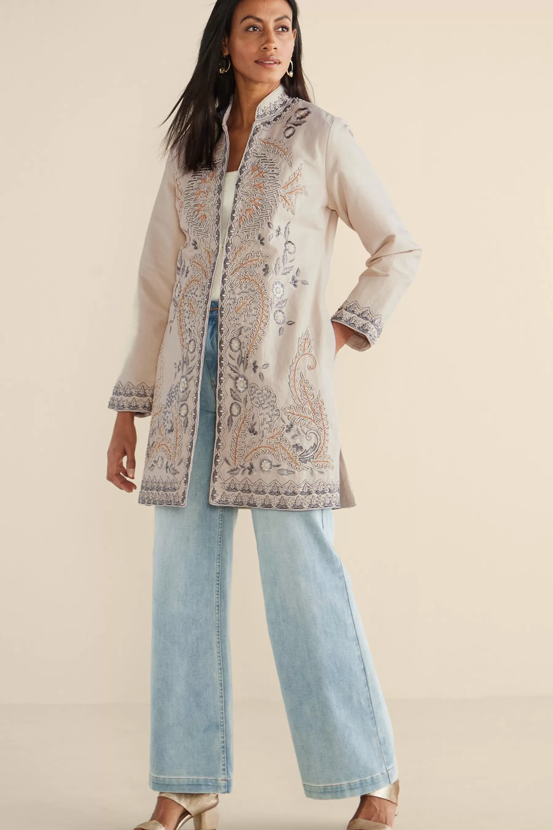 Feminine Flourish | Wear Now Styles-Soft Surroundings Kerala Embellished Natural Jacket Natural Seed