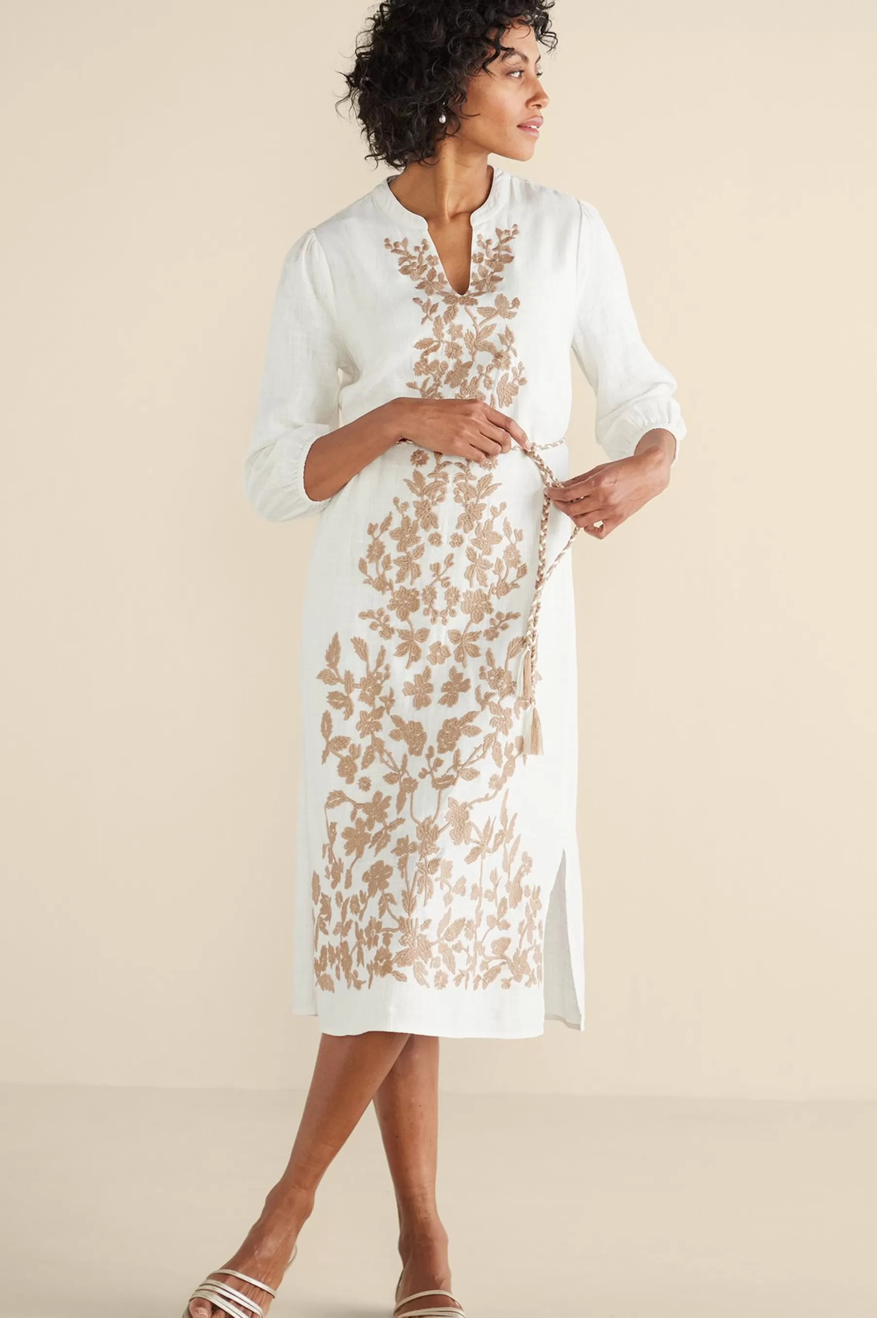 Feminine Flourish | Vacation Shop-Soft Surroundings Kimora Embroidered Midi Dress Ivory Pearl