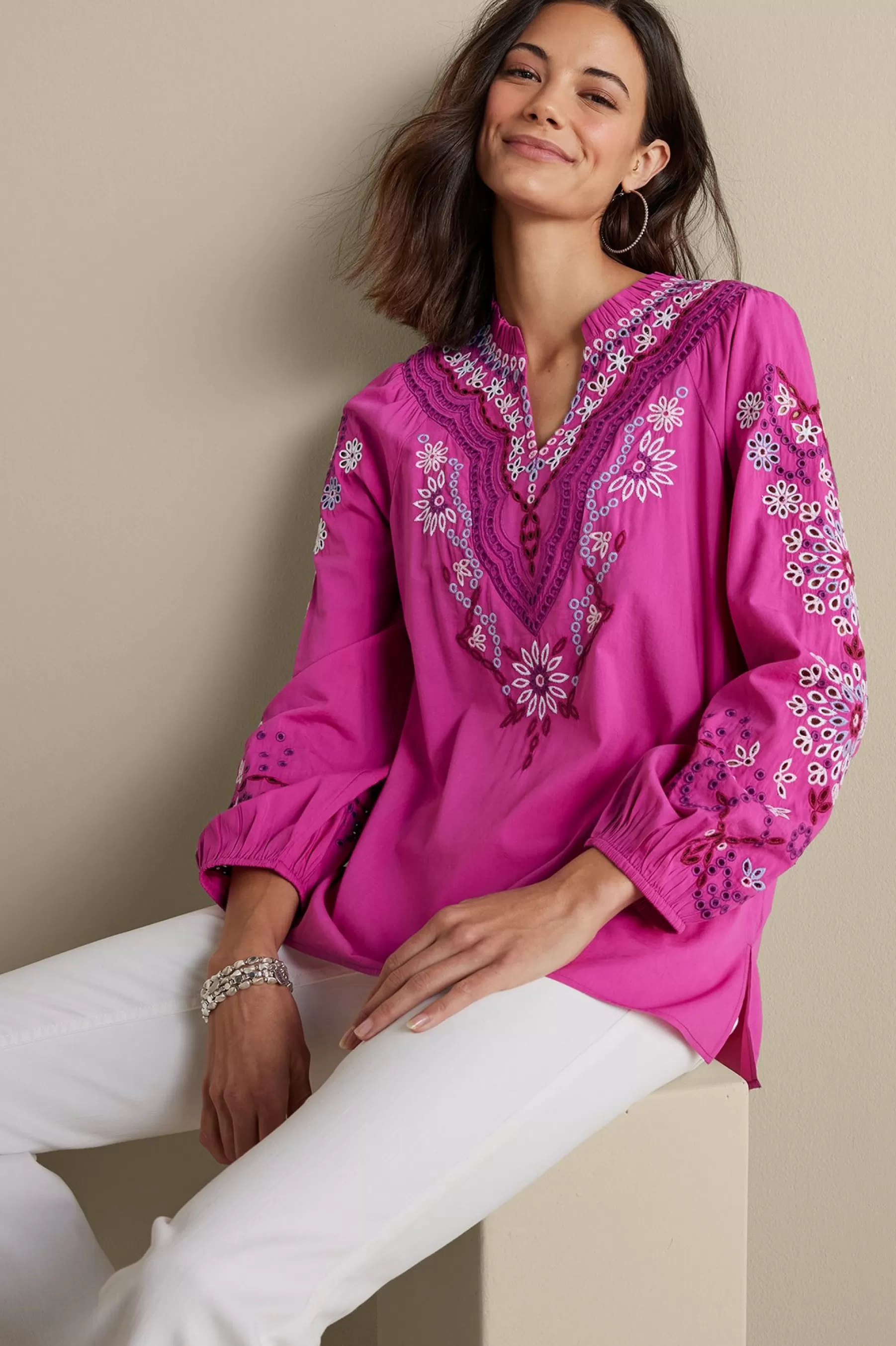 Feminine Flourish | Vacation Shop-Soft Surroundings Laney Voile Blouse Rose Violet