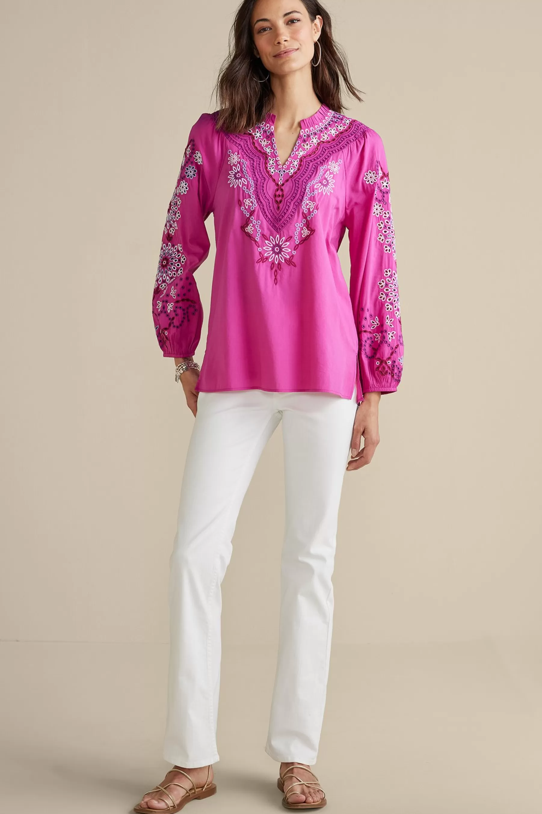 Feminine Flourish | Vacation Shop-Soft Surroundings Laney Voile Blouse Rose Violet