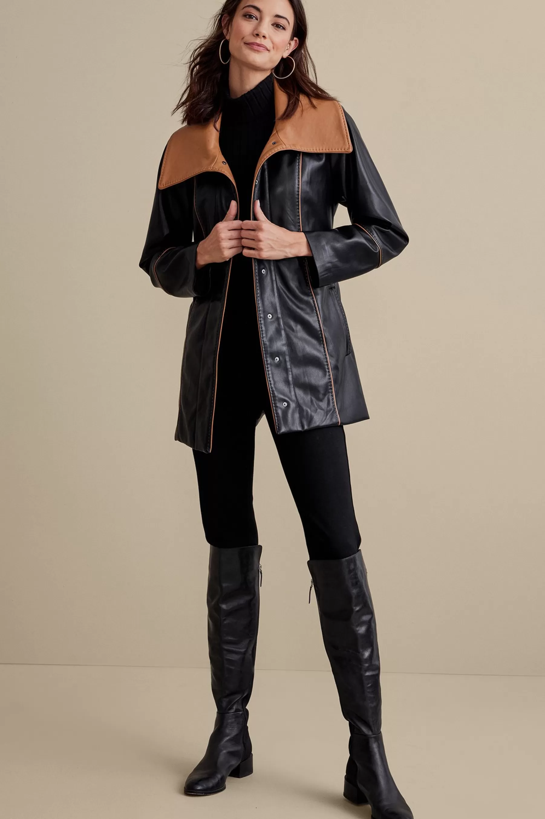 Jackets & Coats-Soft Surroundings Lausanne Faux Leather Jacket Black