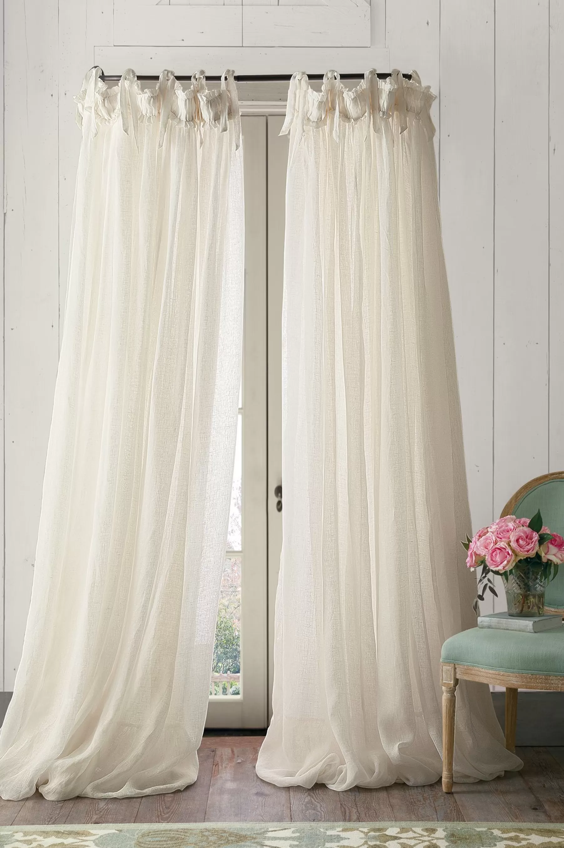 Window Coverings-Soft Surroundings Linen Balloon Drapery Panel Ivory