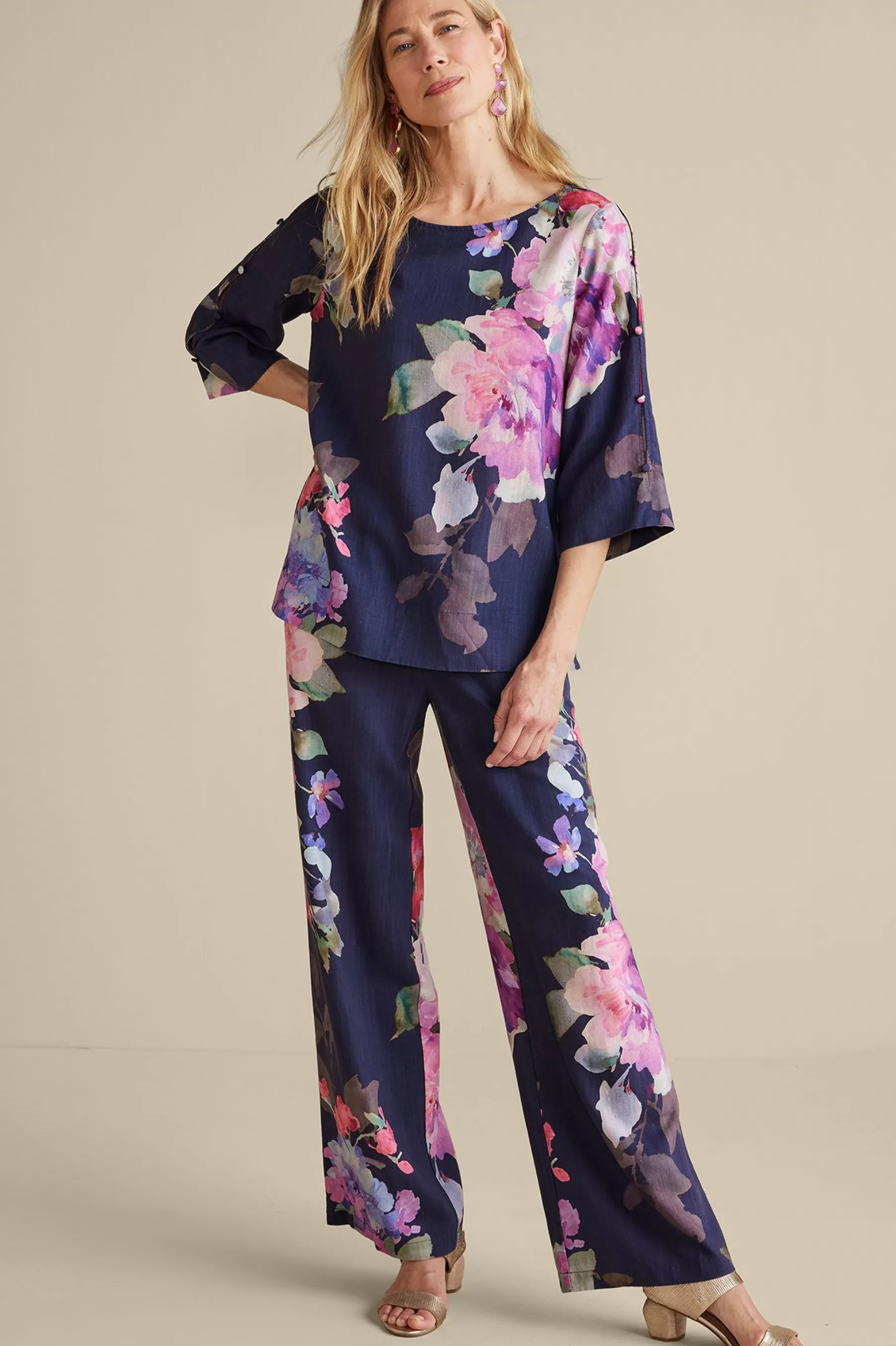 Feminine Flourish | Into The Blues-Soft Surroundings Lizette Wide-Leg Pant Marseille Floral Exploded