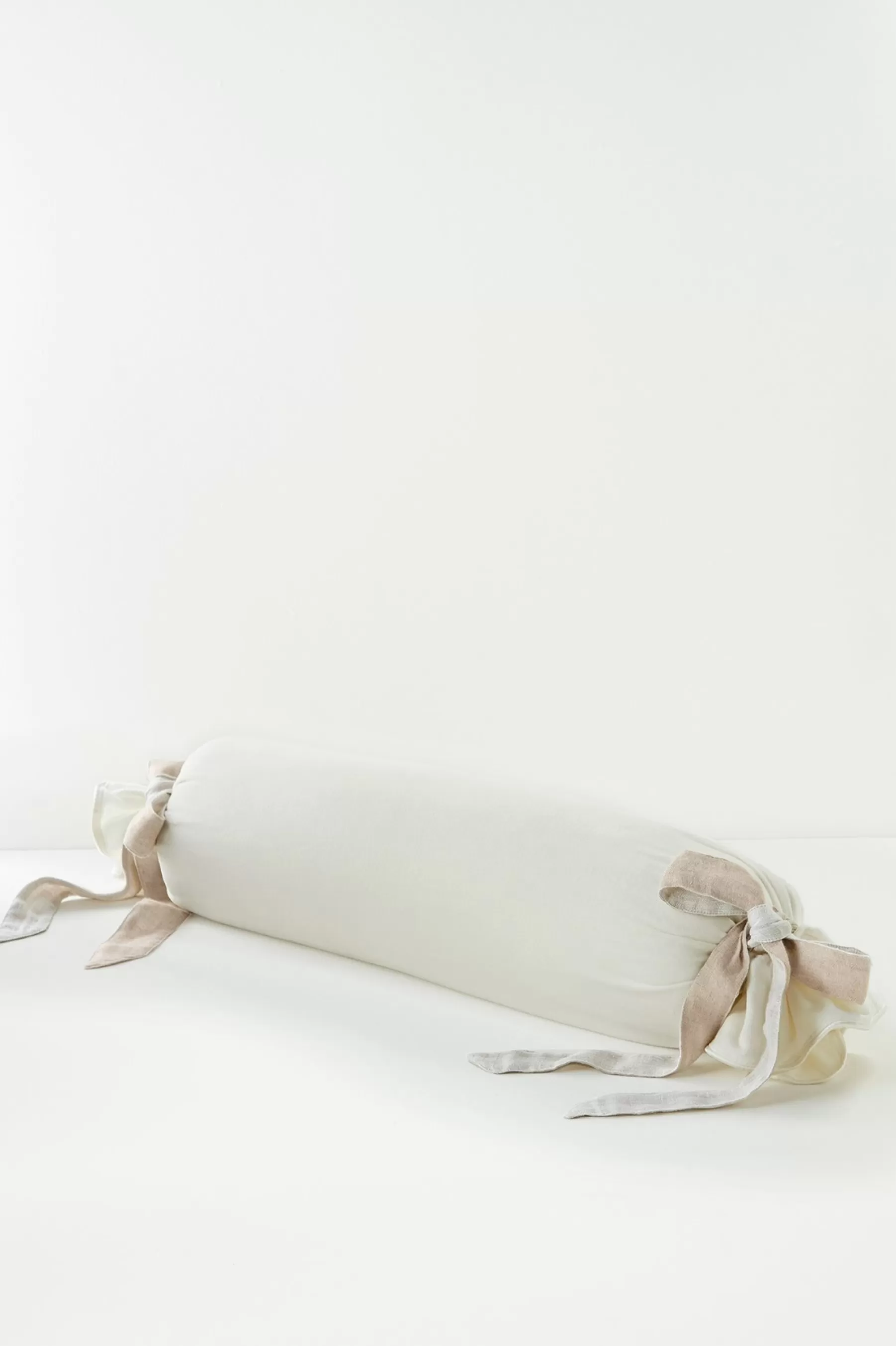 pillows | pillowcases & shams-Soft Surroundings Lorena Velvet Bolster with Linen Tie Ivory