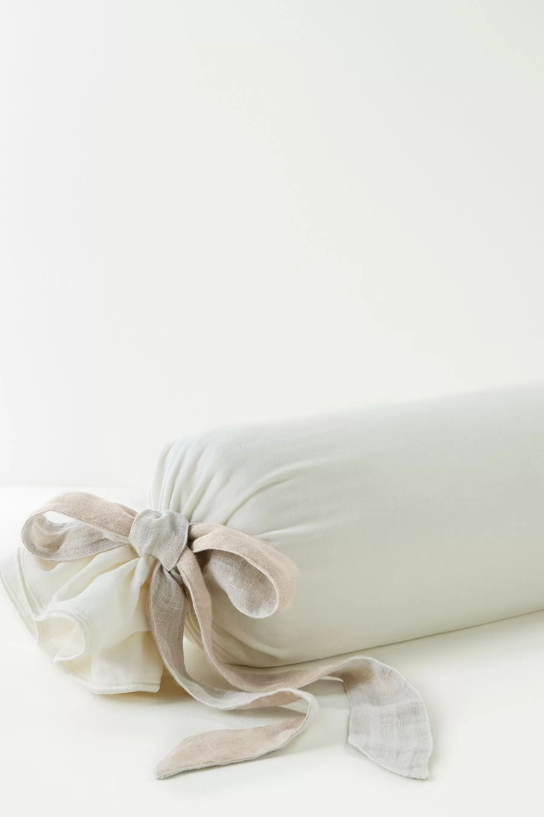 pillows | pillowcases & shams-Soft Surroundings Lorena Velvet Bolster with Linen Tie Ivory