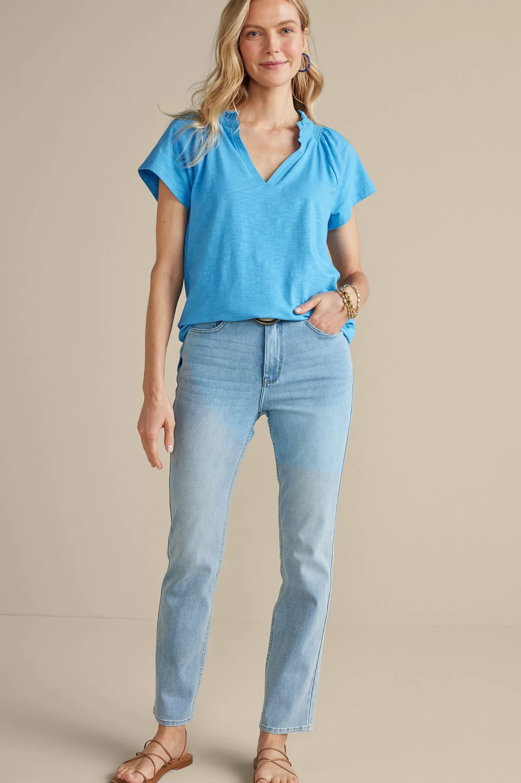 Into The Blues | Vacation Shop-Soft Surroundings Loretta SUPIMA® Slub Tee Azure Blue