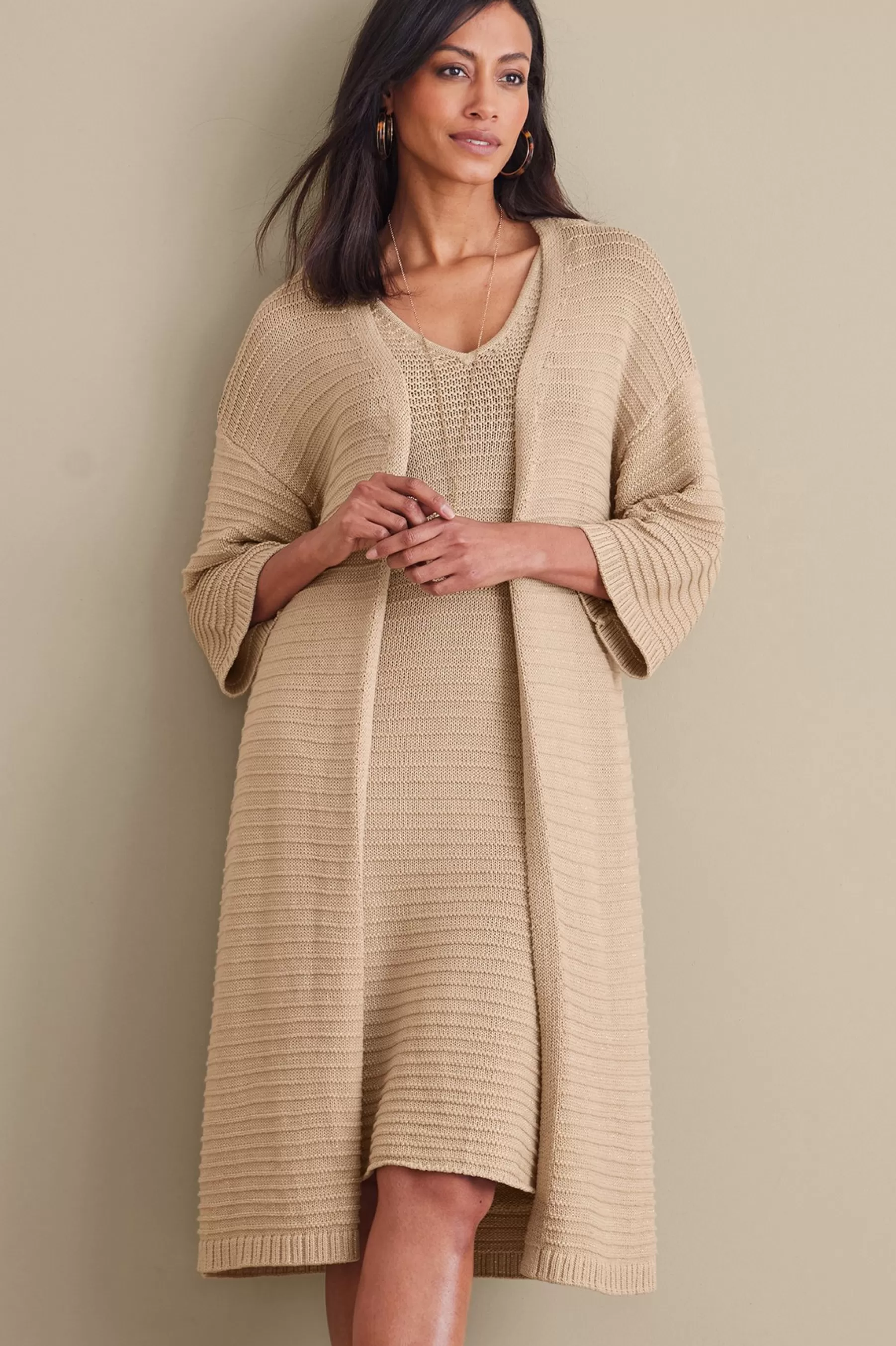 Sweaters & Cardigans | elbow length-Soft Surroundings Lucera Cardigan Sand Dune