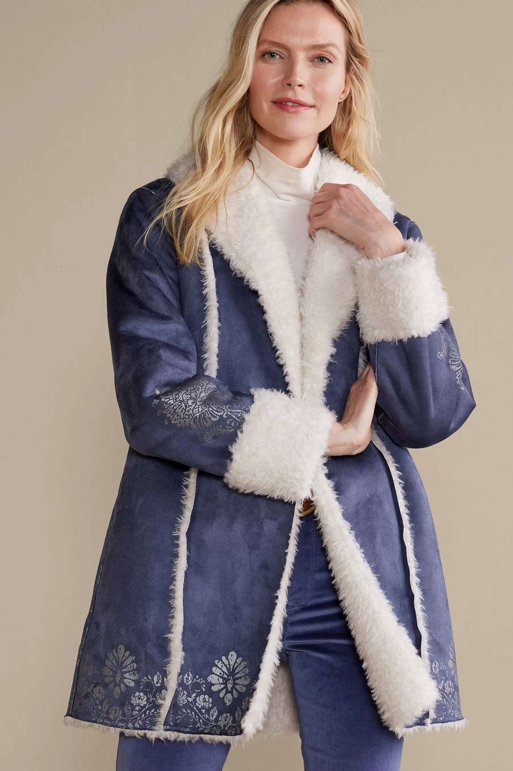 Into The Blues | Jackets & Coats-Soft Surroundings Lucerne Shearling Coat Nightshadow Blue