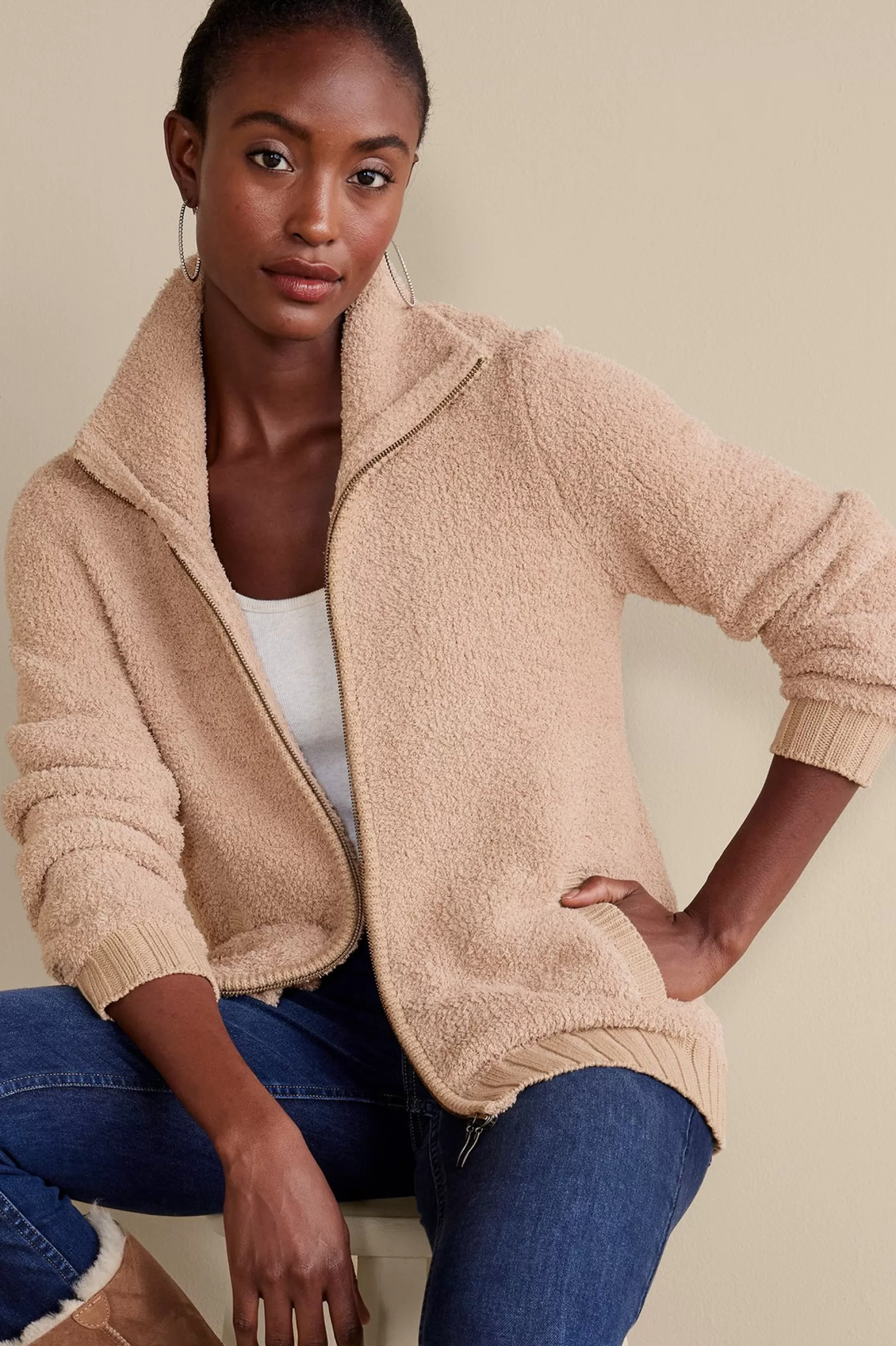 Sweaters & Cardigans-Soft Surroundings Lyla Teddy Cardigan Sesame