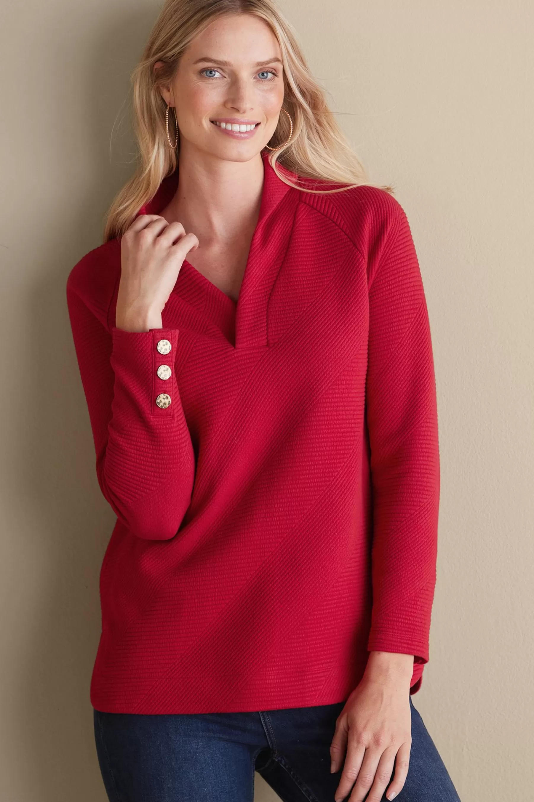 Everyday Styles | long sleeve-Soft Surroundings Macie Pullover Sangria Red