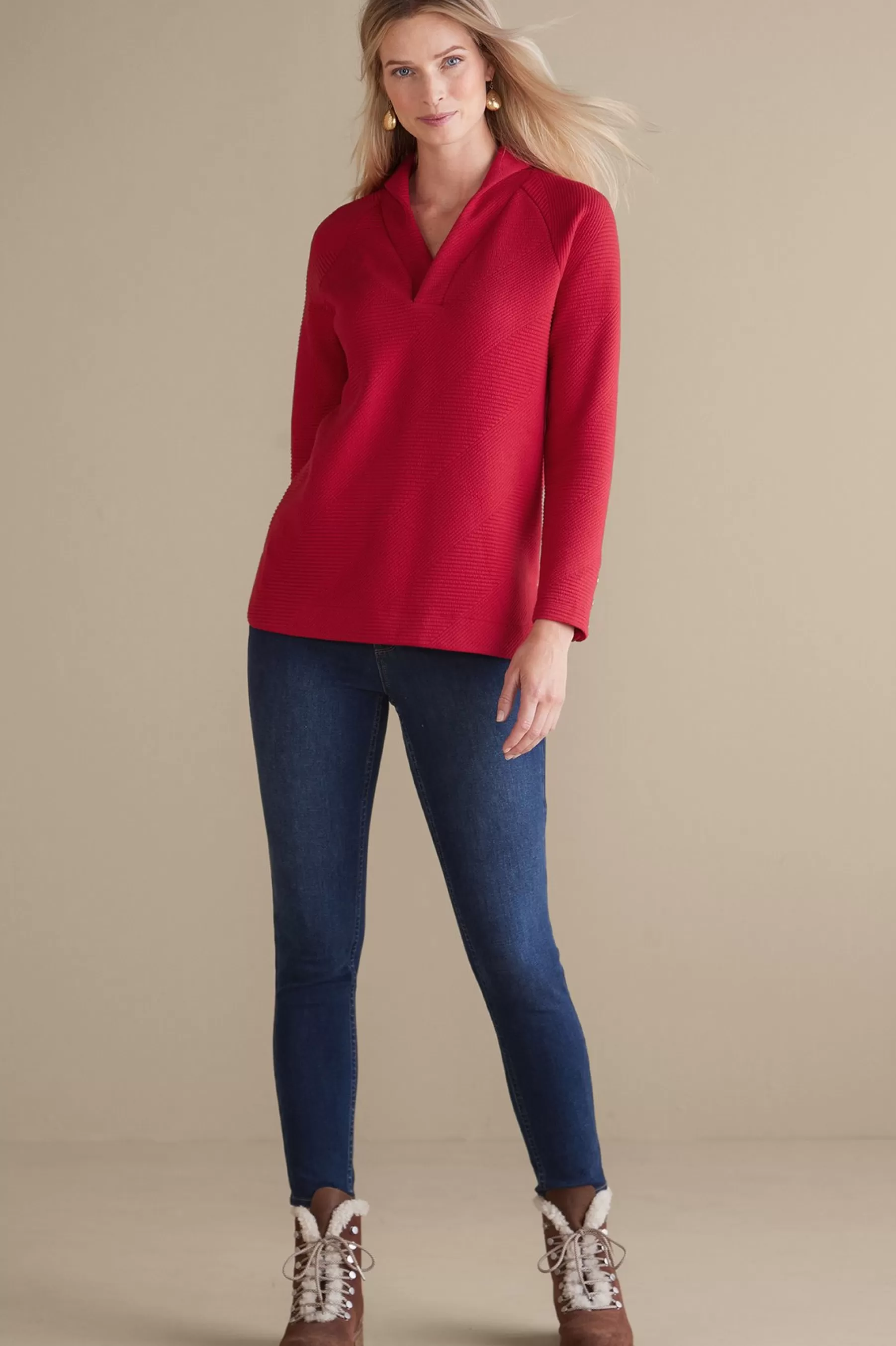 Everyday Styles | long sleeve-Soft Surroundings Macie Pullover Sangria Red