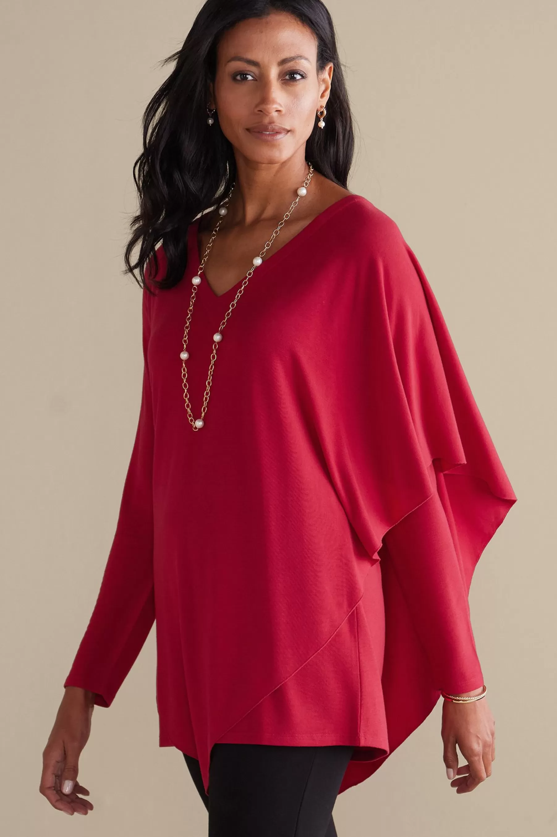 Everyday Styles | long sleeve-Soft Surroundings Madeline Tunic Sangria Red