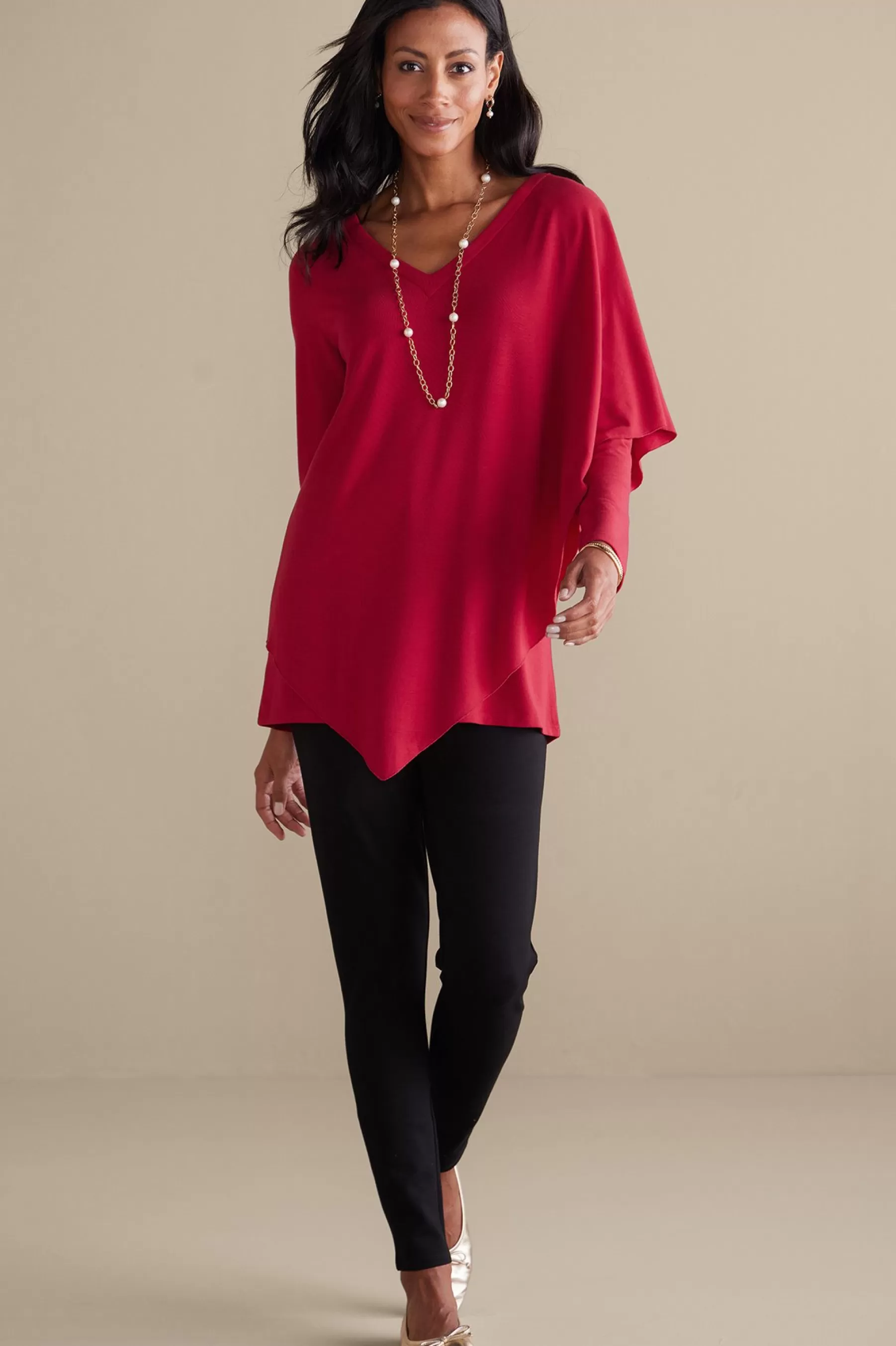 Everyday Styles | long sleeve-Soft Surroundings Madeline Tunic Sangria Red