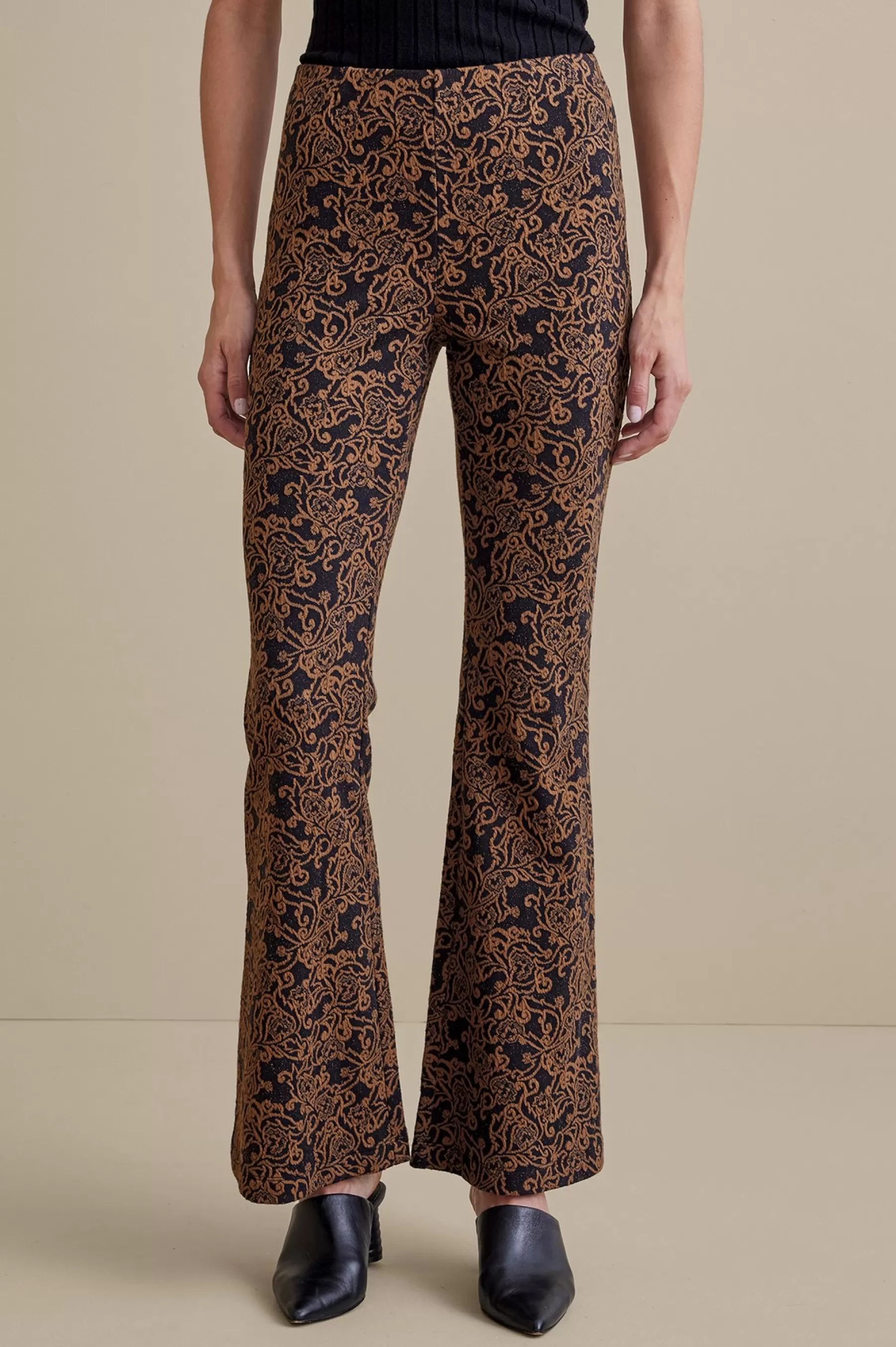 full length-Soft Surroundings Mara Jacquard Pants Black/Brown