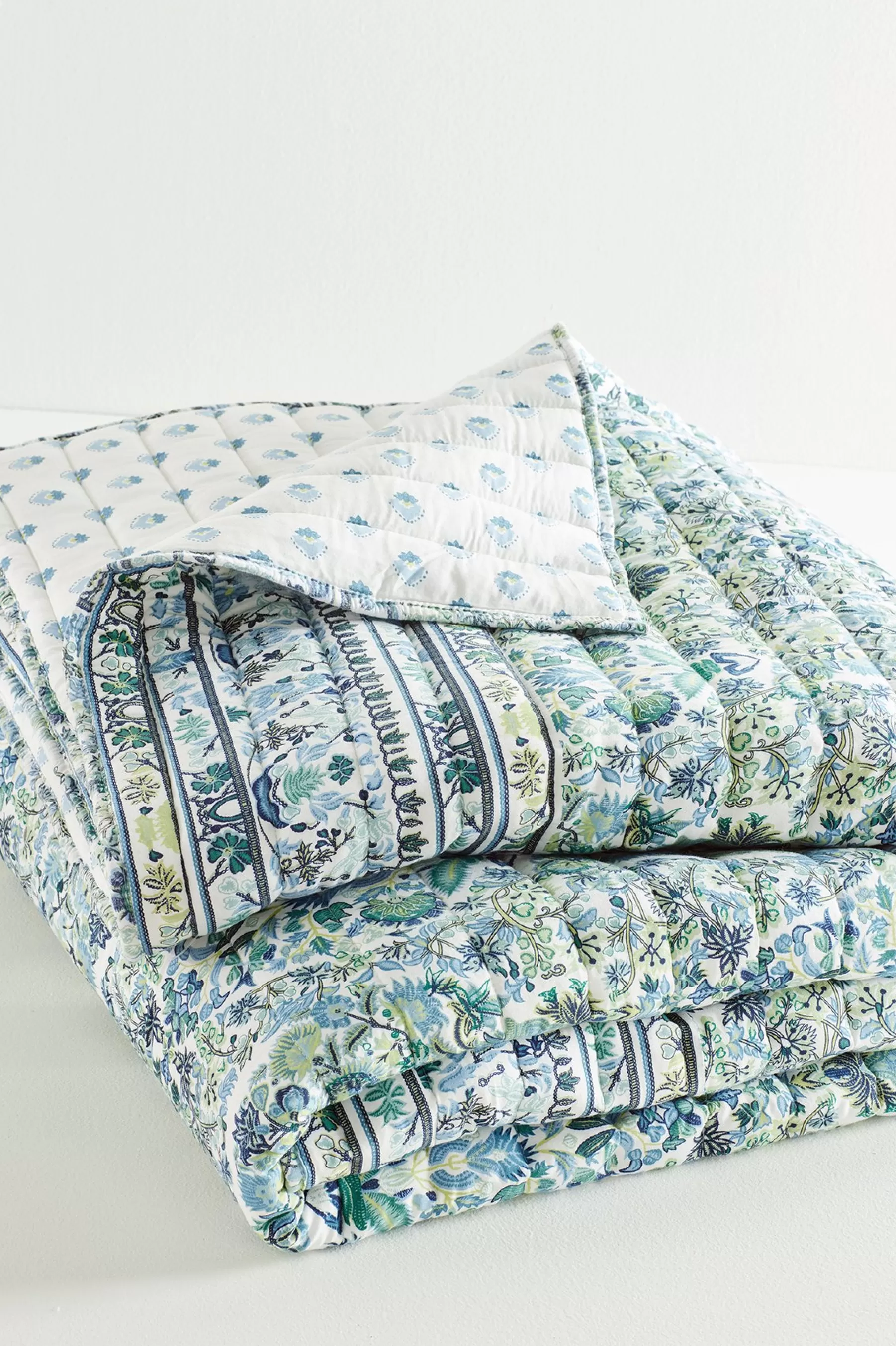 quilts, coverlets & duvet covers-Soft Surroundings Margo Iris Reversible Printed Quilt Indigo Multi