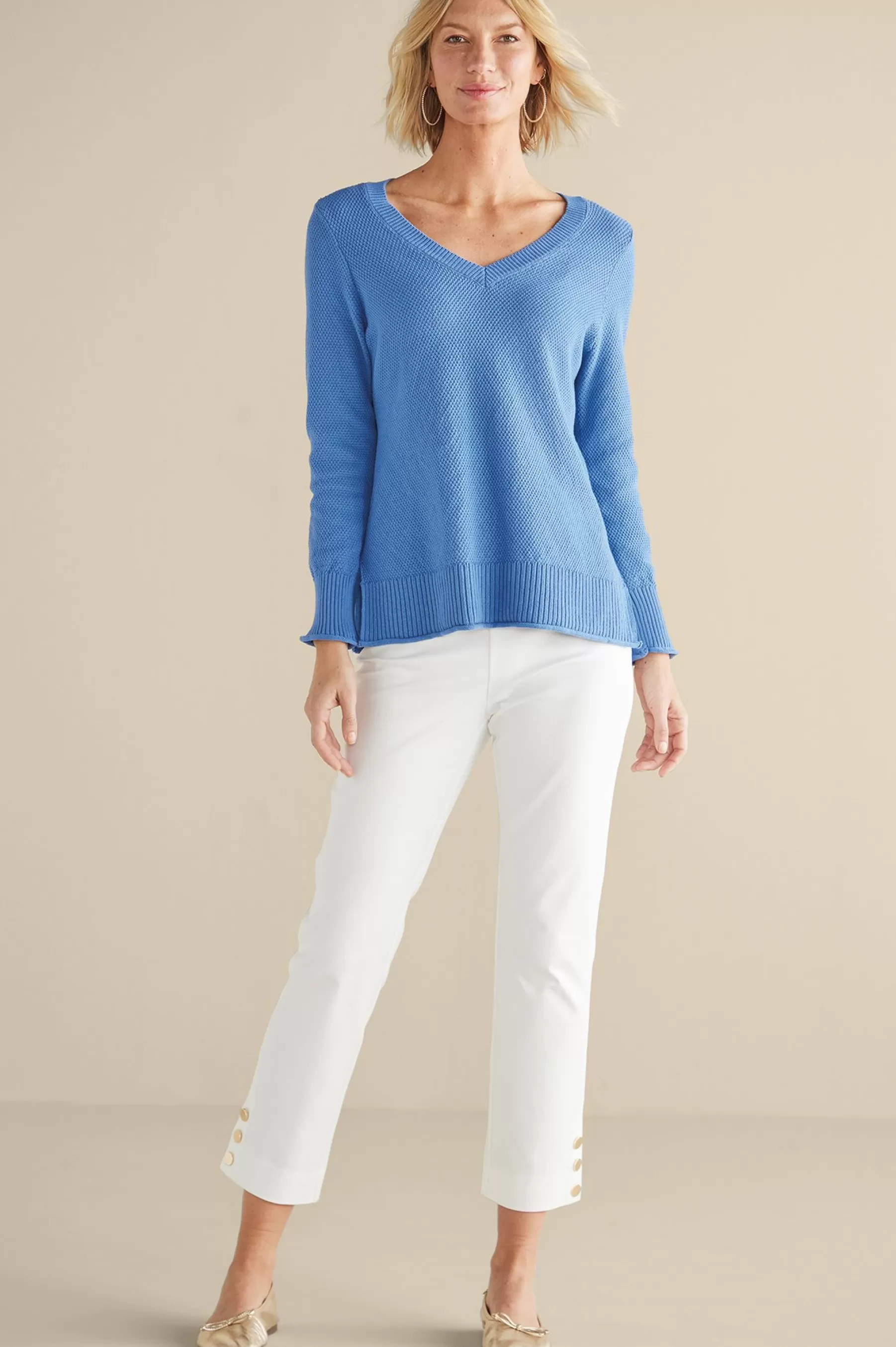 Into The Blues | Sweaters & Cardigans-Soft Surroundings Marin Back Button Sweater Riverside Blue