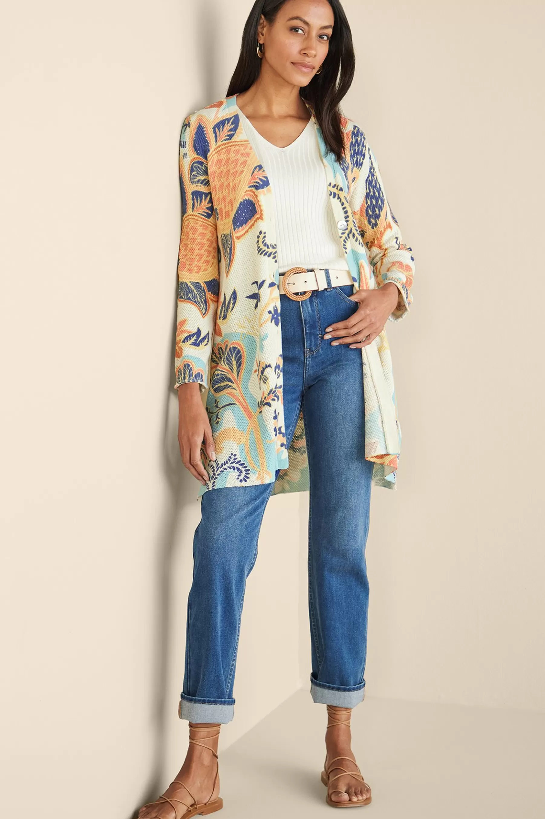 Vacation Shop | Sweaters & Cardigans-Soft Surroundings Marin Cardigan Chambray Paisley