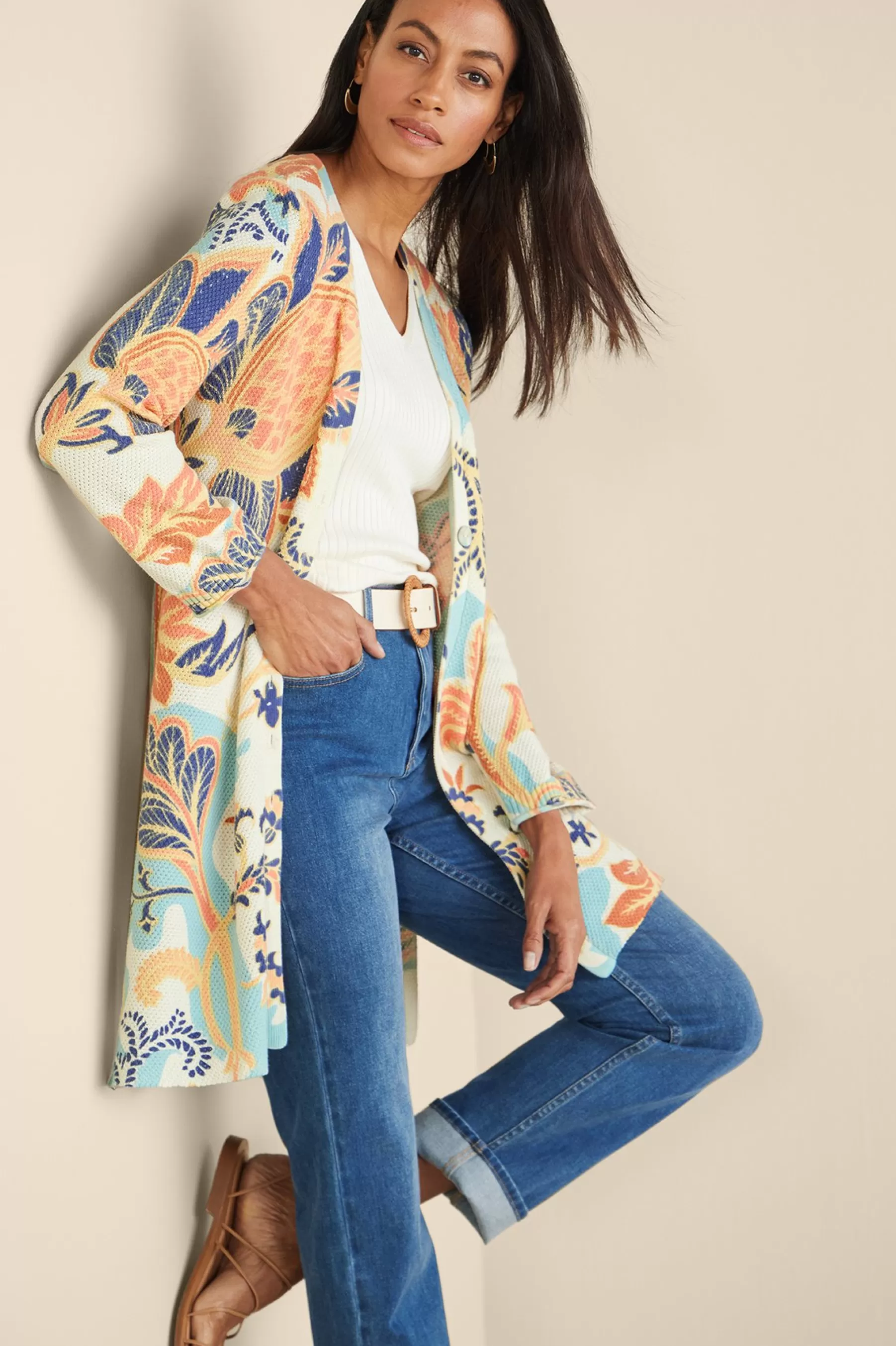 Vacation Shop | Sweaters & Cardigans-Soft Surroundings Marin Cardigan Chambray Paisley