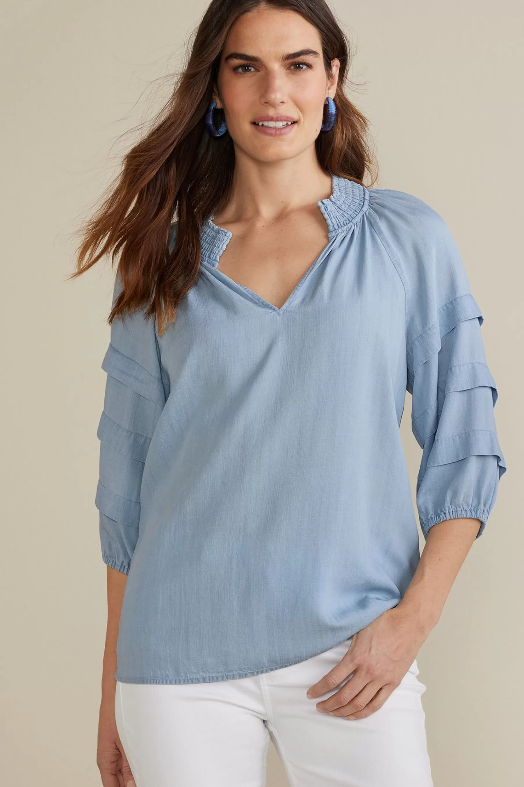 three quarter length | pullovers-Soft Surroundings Marisol TENCEL™ Top Light Chambray