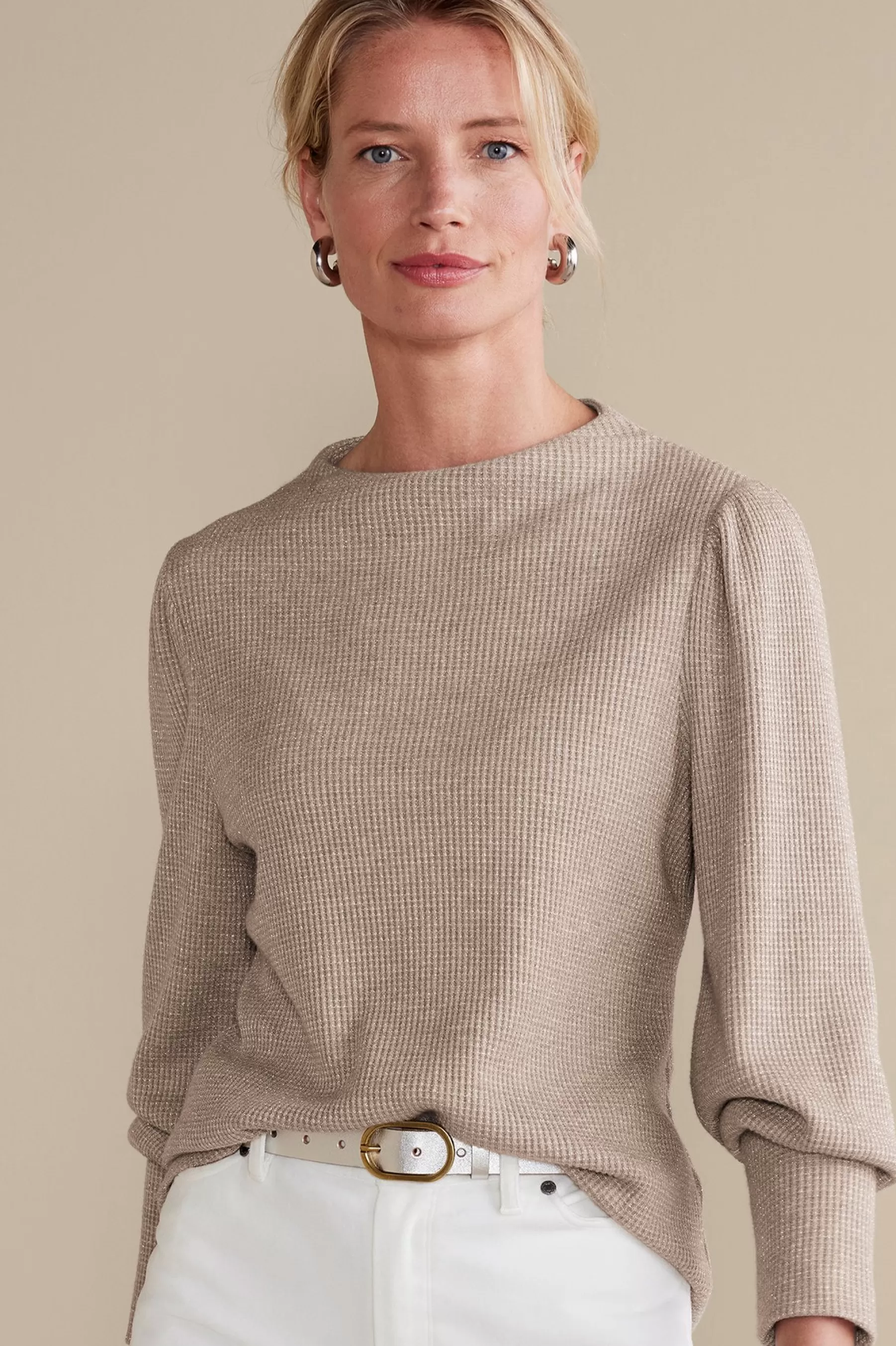 long sleeve | pullovers-Soft Surroundings Melina Waffle Pullover Heather Driftwood