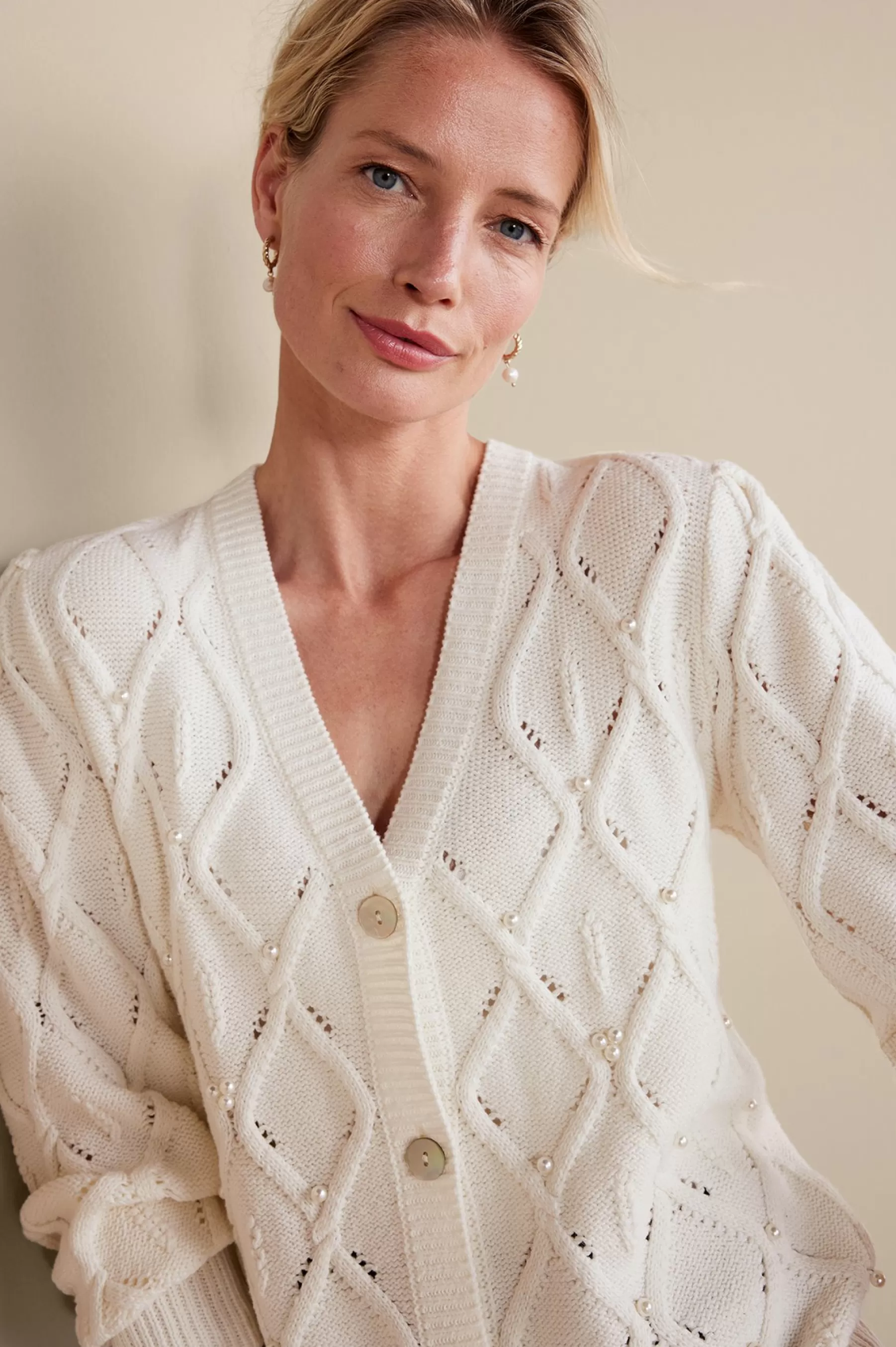 Everyday Styles | Sweaters & Cardigans-Soft Surroundings Meryl Cable Cardigan Ivory Pearl