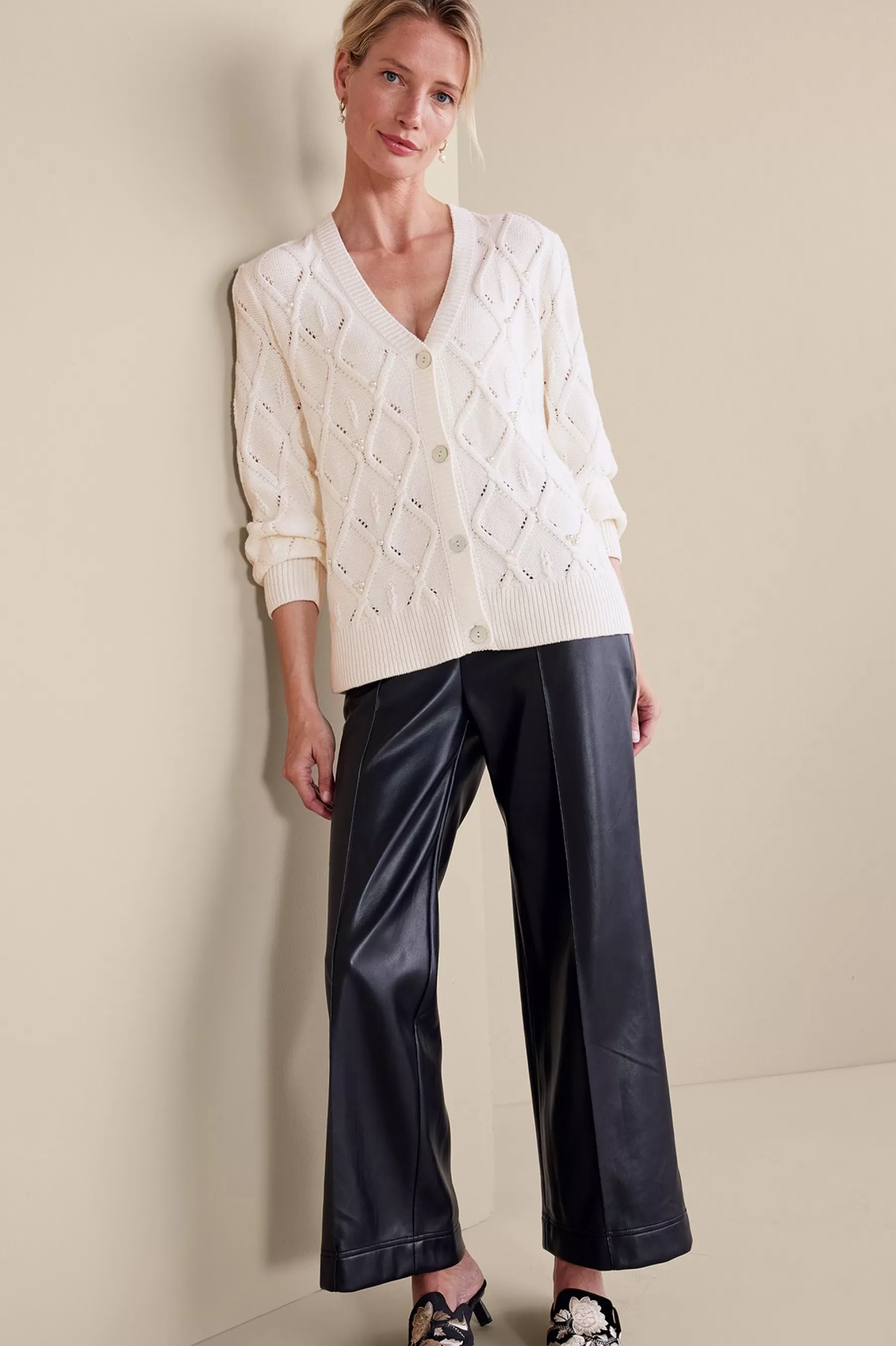 Everyday Styles | Sweaters & Cardigans-Soft Surroundings Meryl Cable Cardigan Ivory Pearl