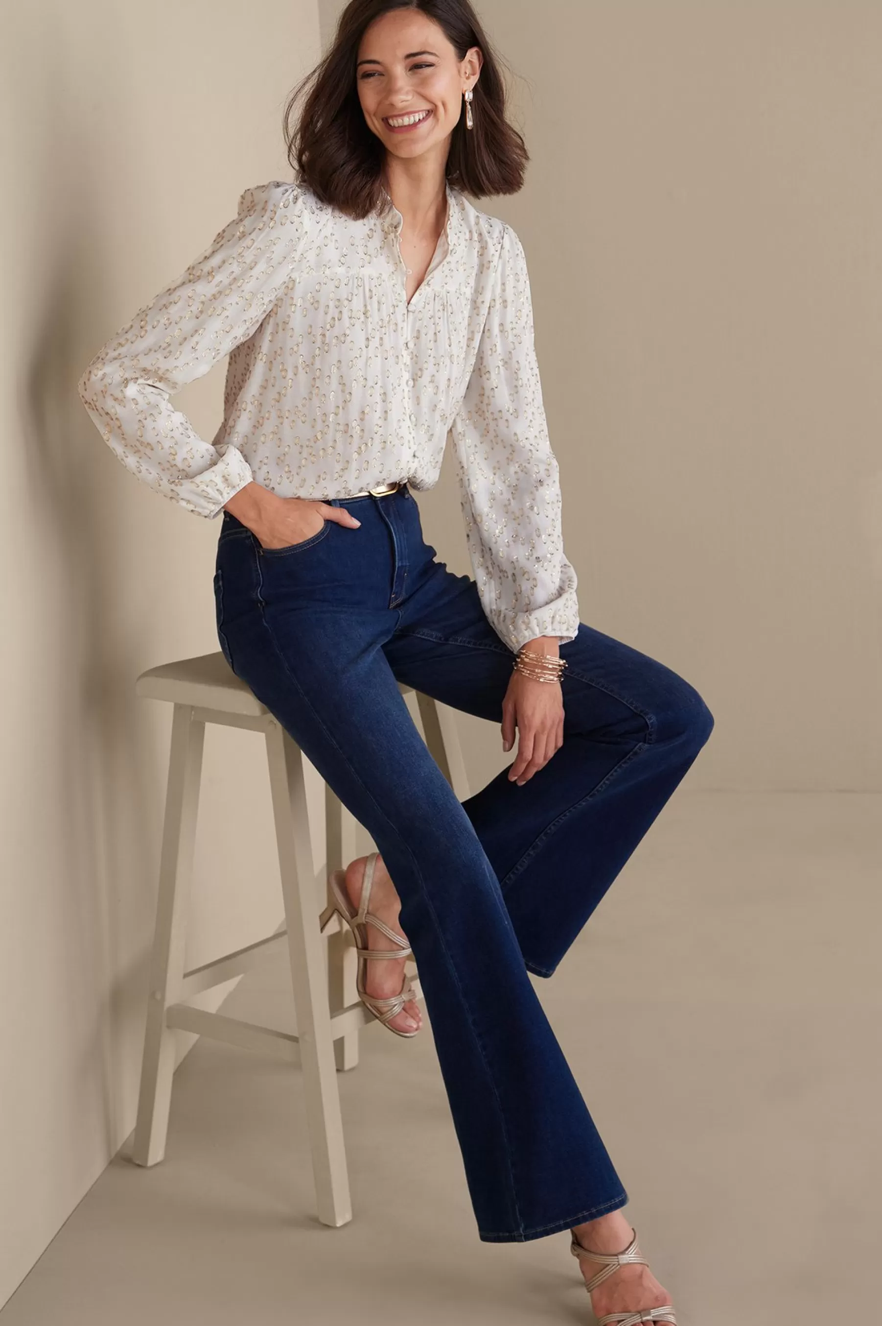 Feminine Flourish | Everyday Styles-Soft Surroundings Mila Metallic Blouse Ivory Pearl