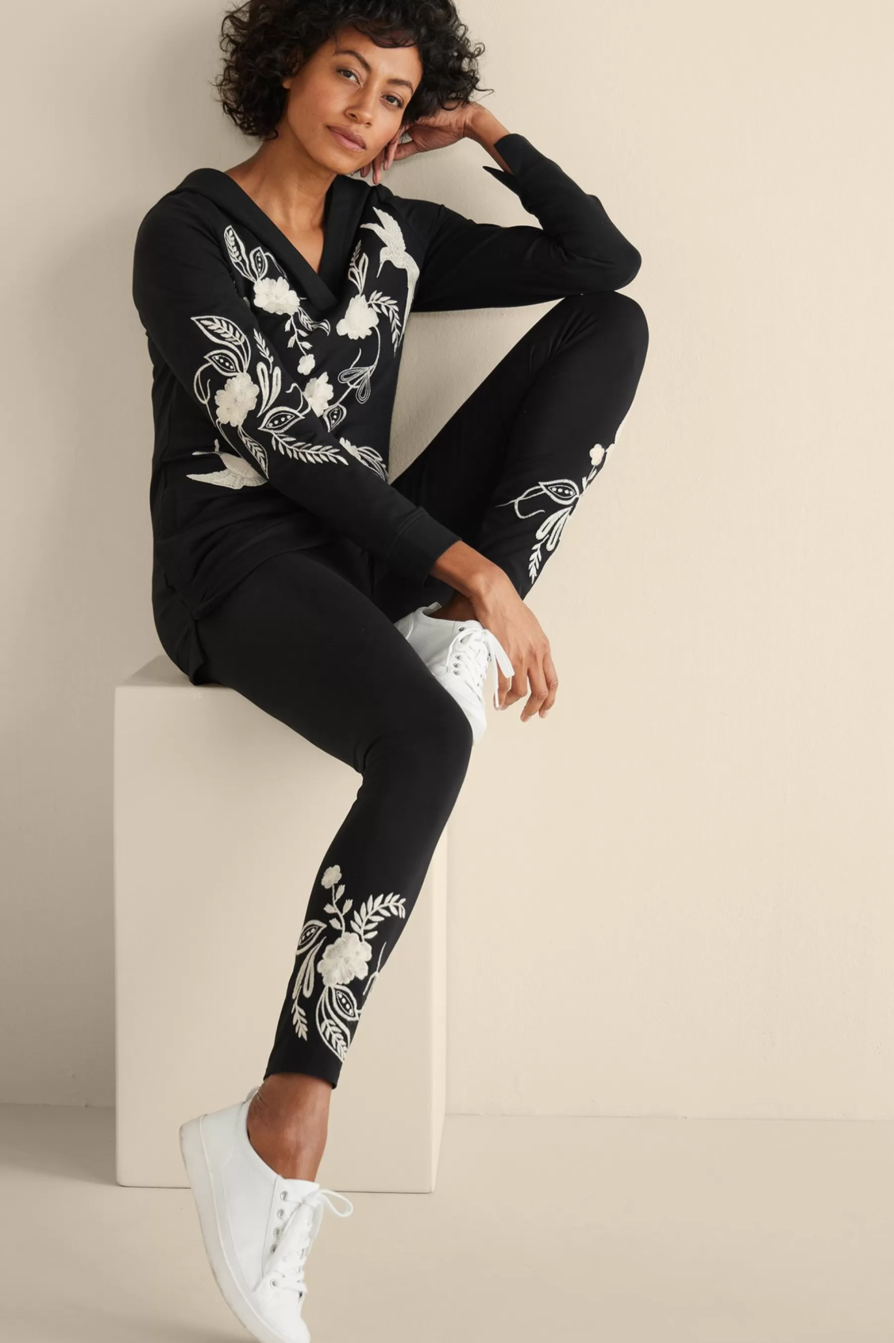 Wear Now Styles | full length-Soft Surroundings Miraflores Embroidered Legging Black