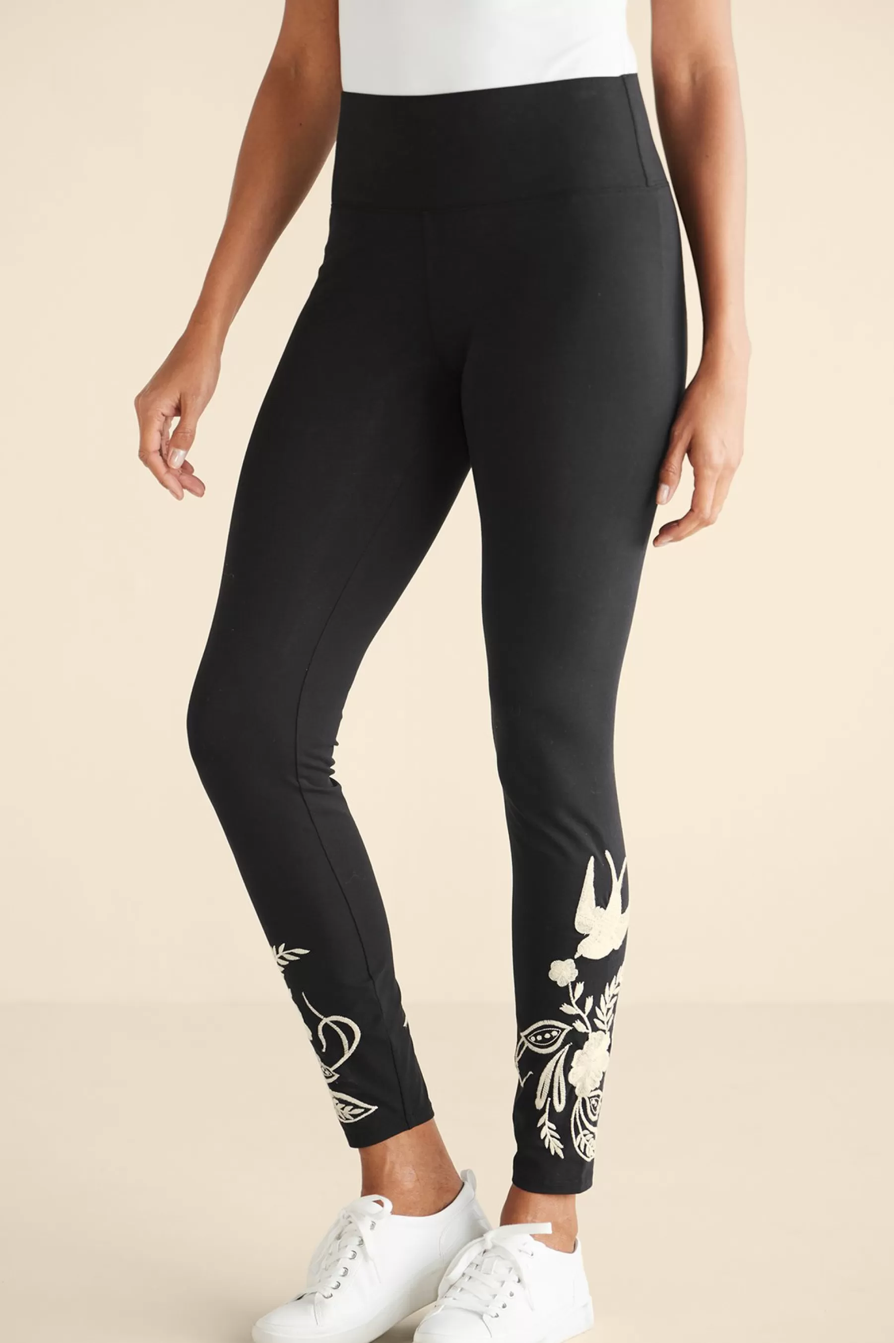 Wear Now Styles | full length-Soft Surroundings Miraflores Embroidered Legging Black