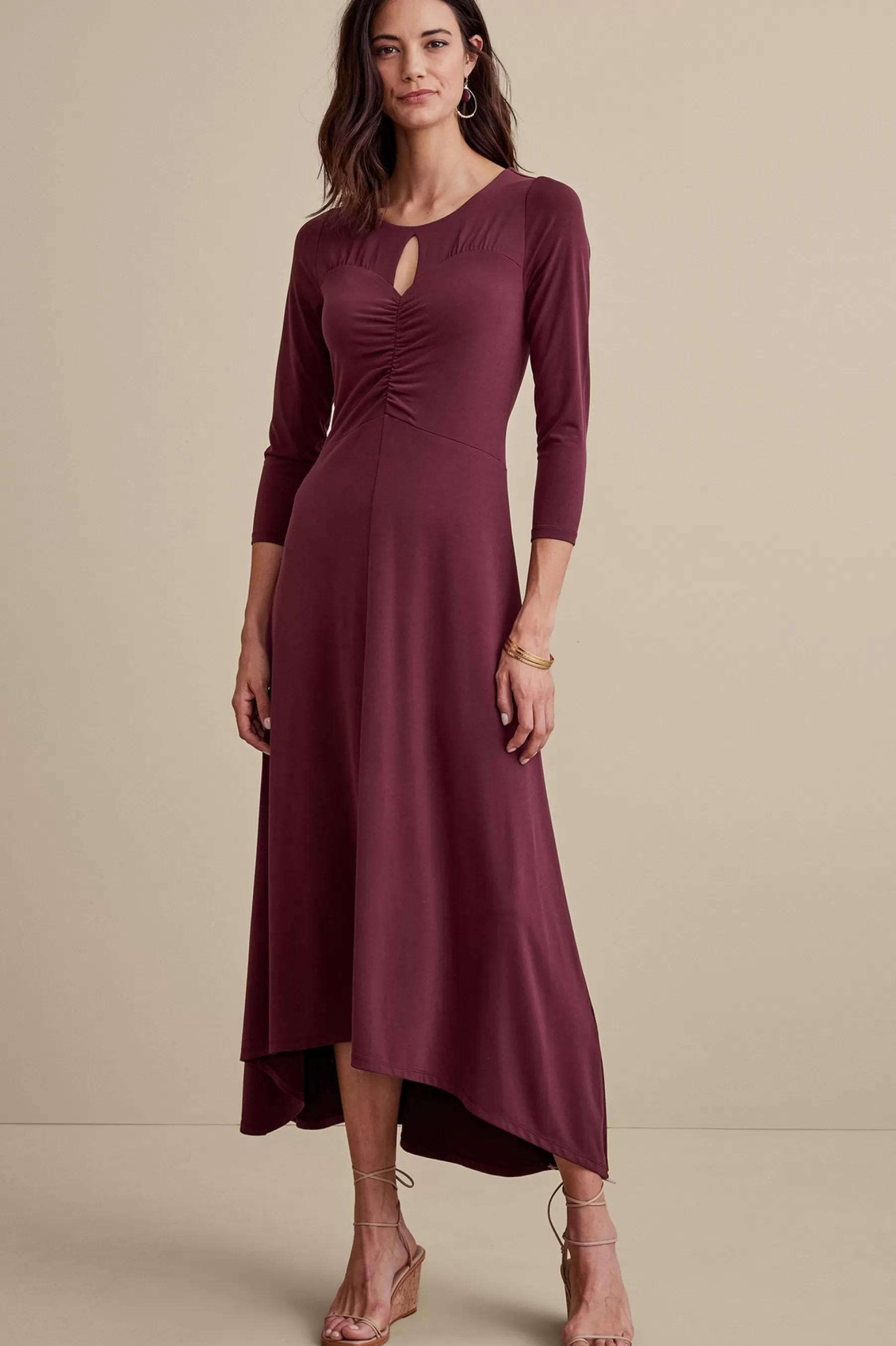 between season | solids-Soft Surroundings Monica Knit Dress Purple Wine