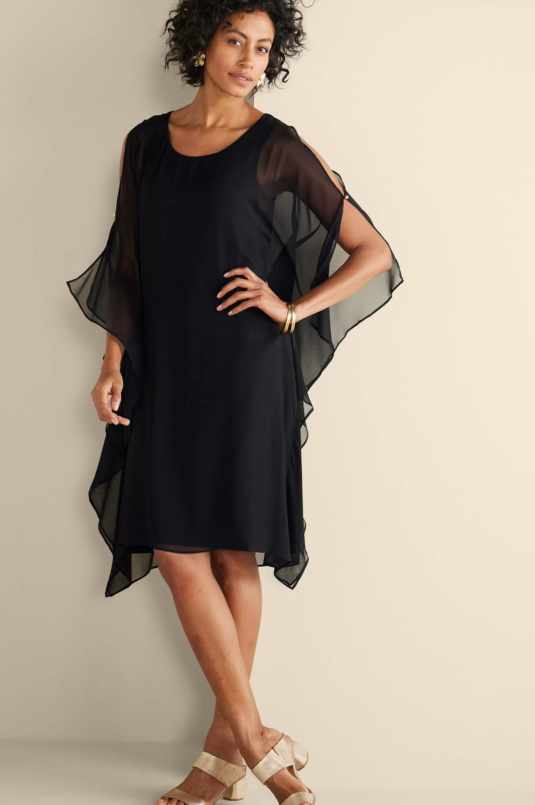 occasion dresses | solids-Soft Surroundings Morlaix Silk Dress Black