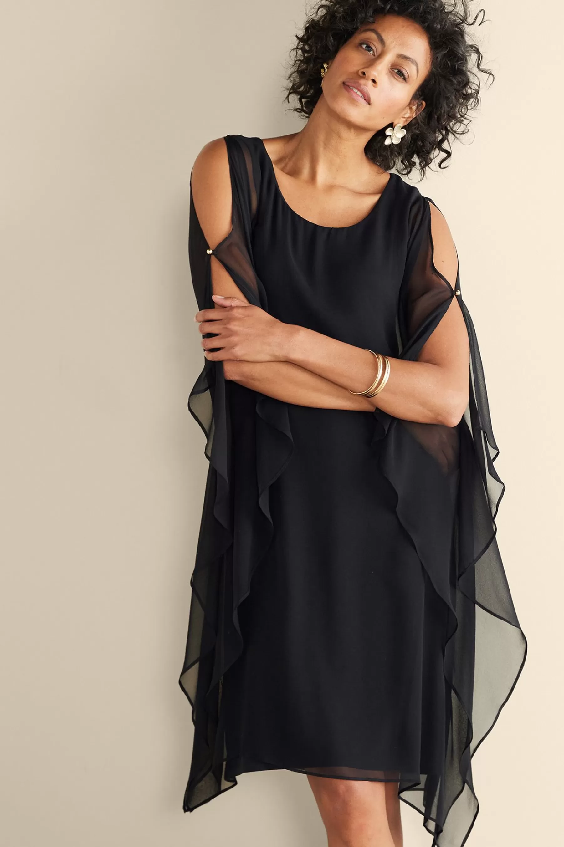 occasion dresses | solids-Soft Surroundings Morlaix Silk Dress Black