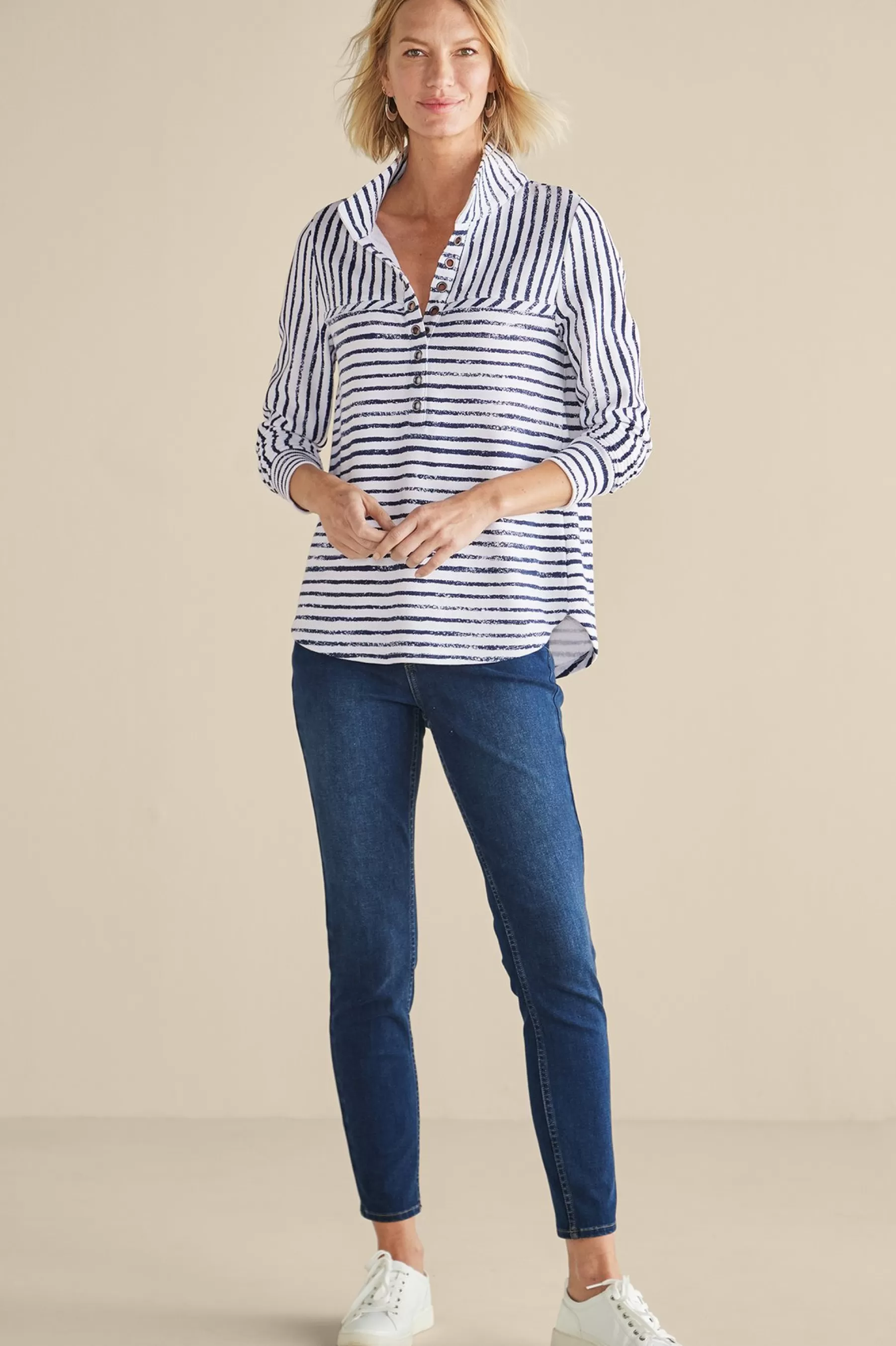 Into The Blues | Wear Now Styles-Soft Surroundings Neera French Terry Tunic Rose Violet