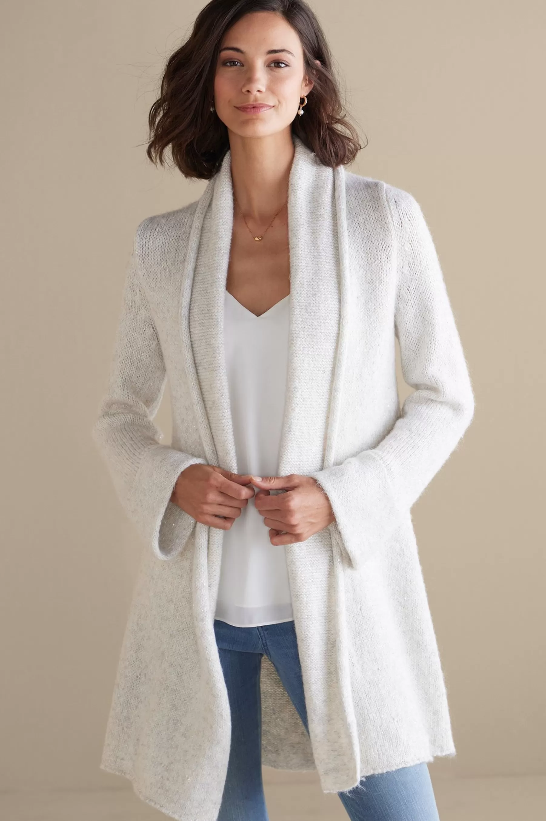 Everyday Styles | Sweaters & Cardigans-Soft Surroundings Neva Sequin Cardigan Ivory