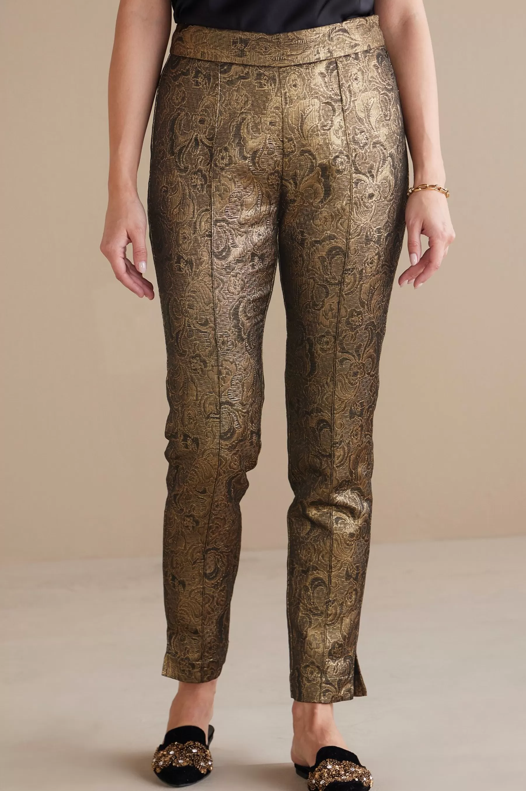 ankle | straight-Soft Surroundings Nevina Jacquard Trouser Gold Floral