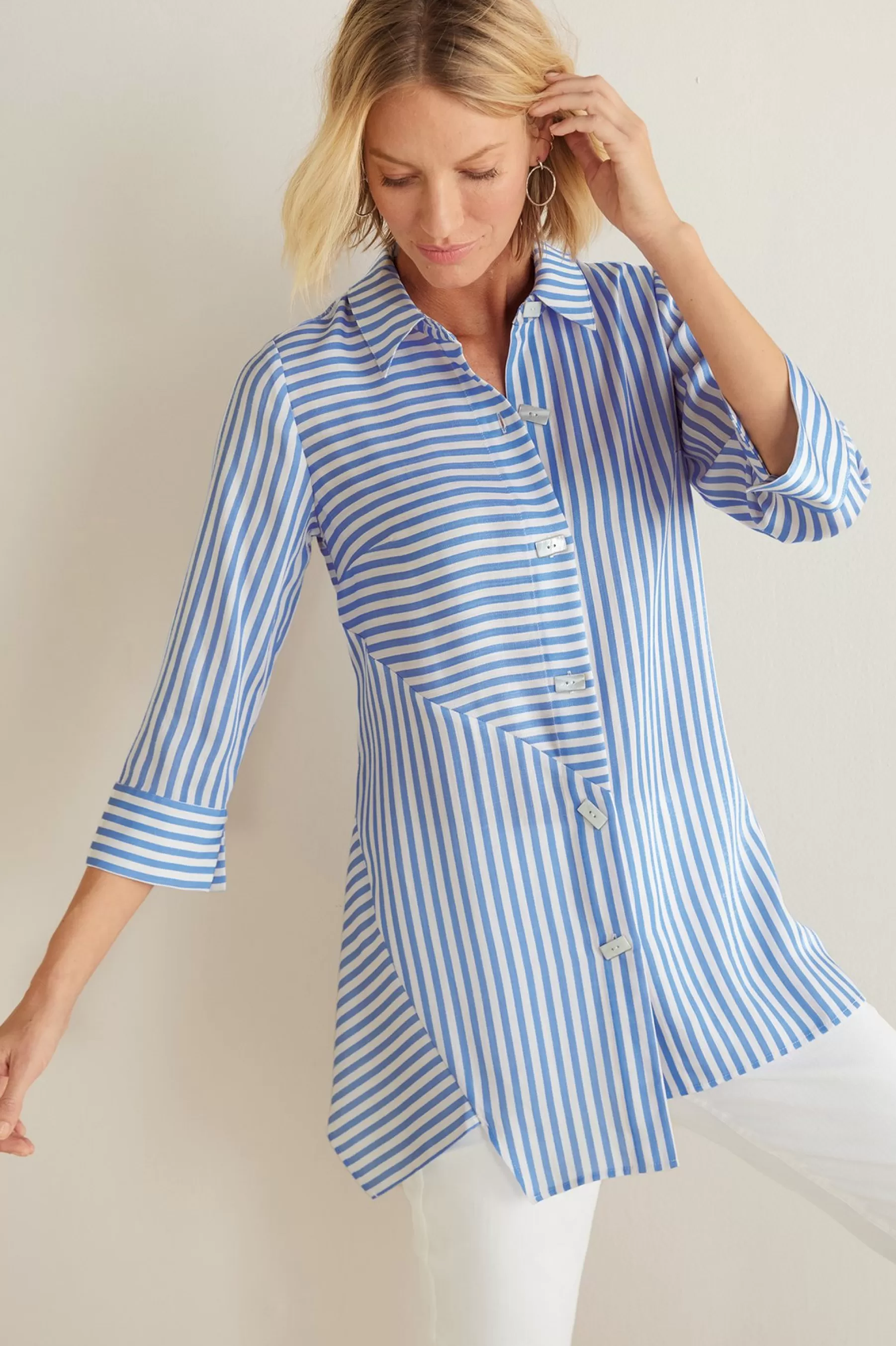 Into The Blues | Vacation Shop-Soft Surroundings On Pointe Shirt Palace Blue Stripe