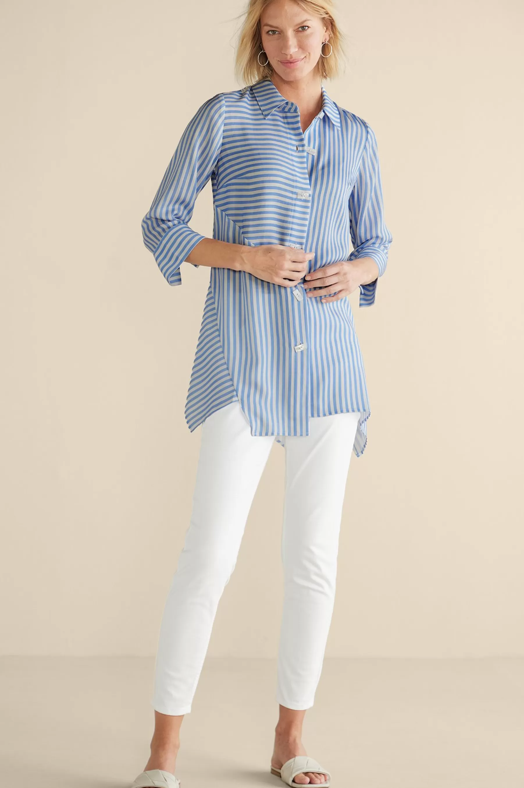 Into The Blues | Vacation Shop-Soft Surroundings On Pointe Shirt Palace Blue Stripe