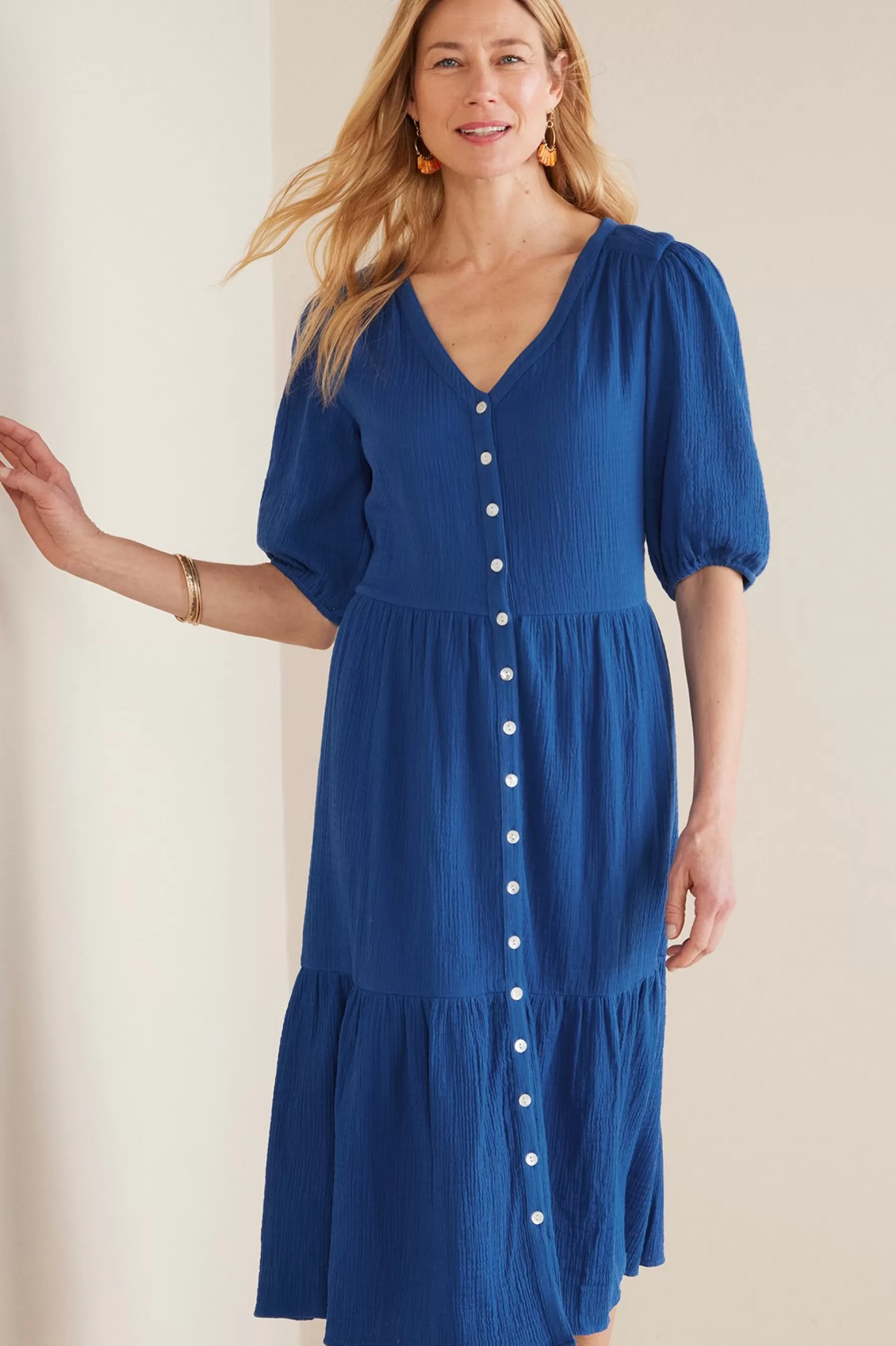 Into The Blues | The Floral Shop-Soft Surroundings Petites Arielle Gauze Midi Dress Sapphire