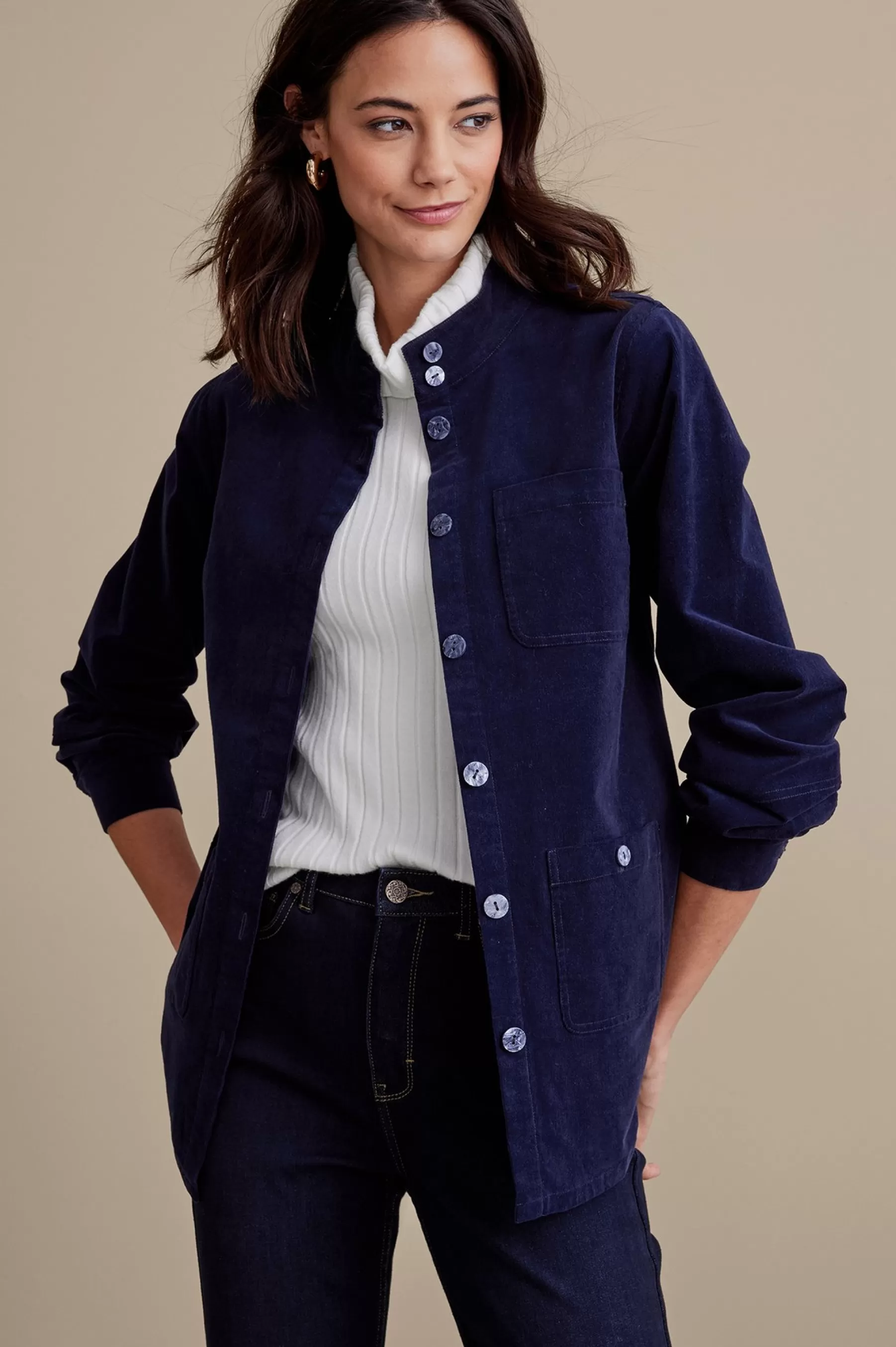 long sleeve | shirts-Soft Surroundings Petites Cora Corduroy Shirt Navy