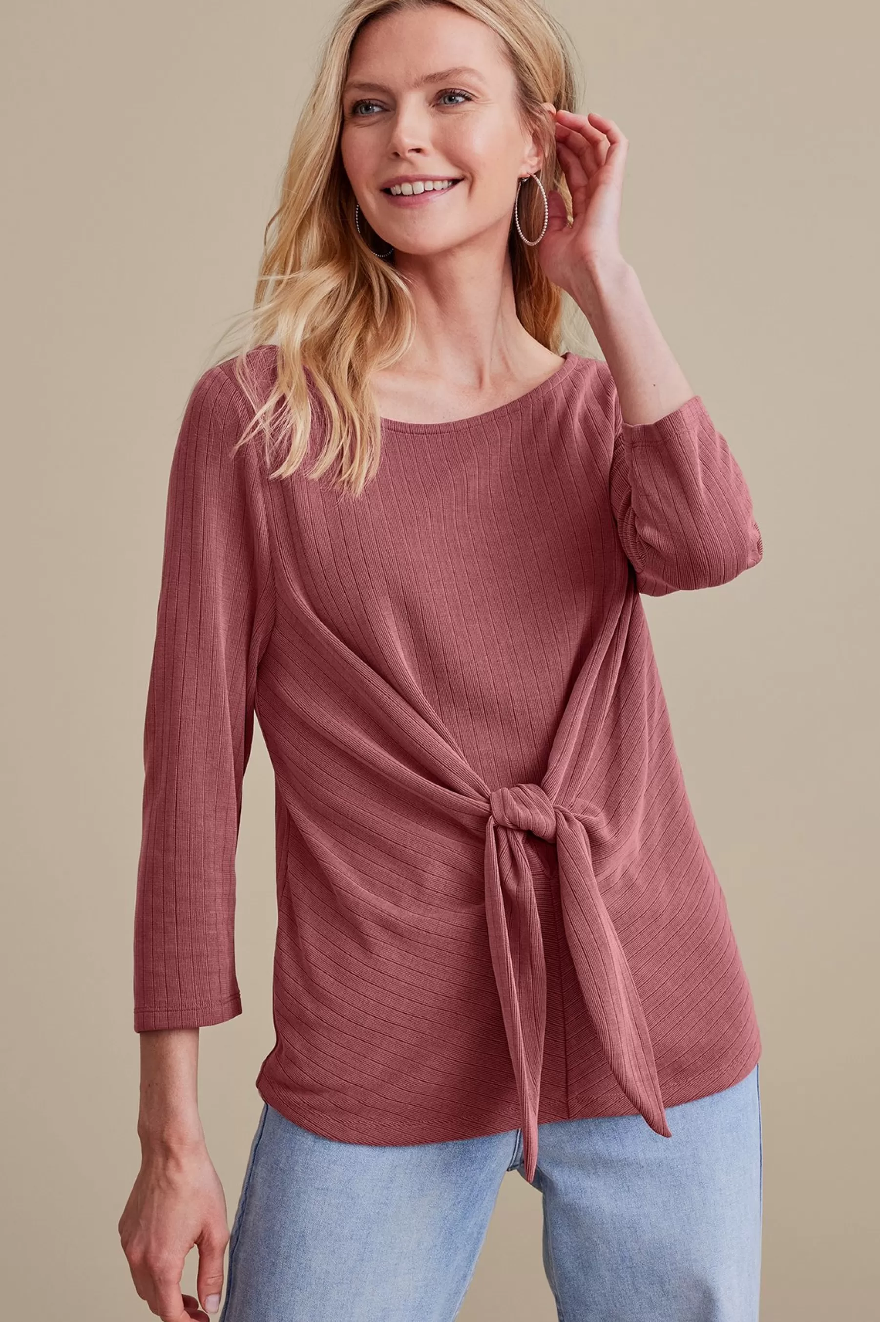 three quarter length | pullovers-Soft Surroundings Petites Corrie Top Garnet