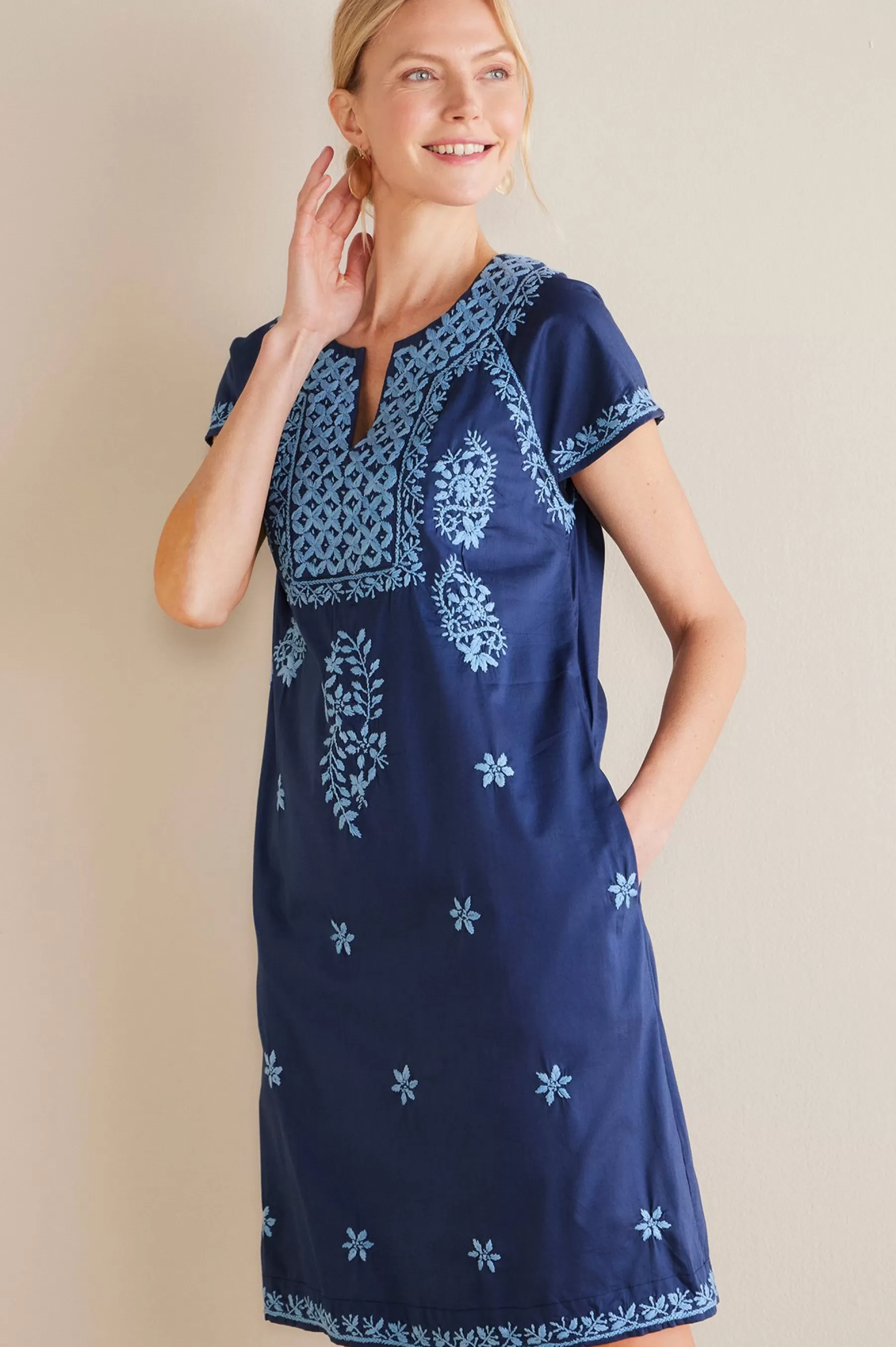 Into The Blues | Global Artistry-Soft Surroundings Petites Davina Short Dress Navy