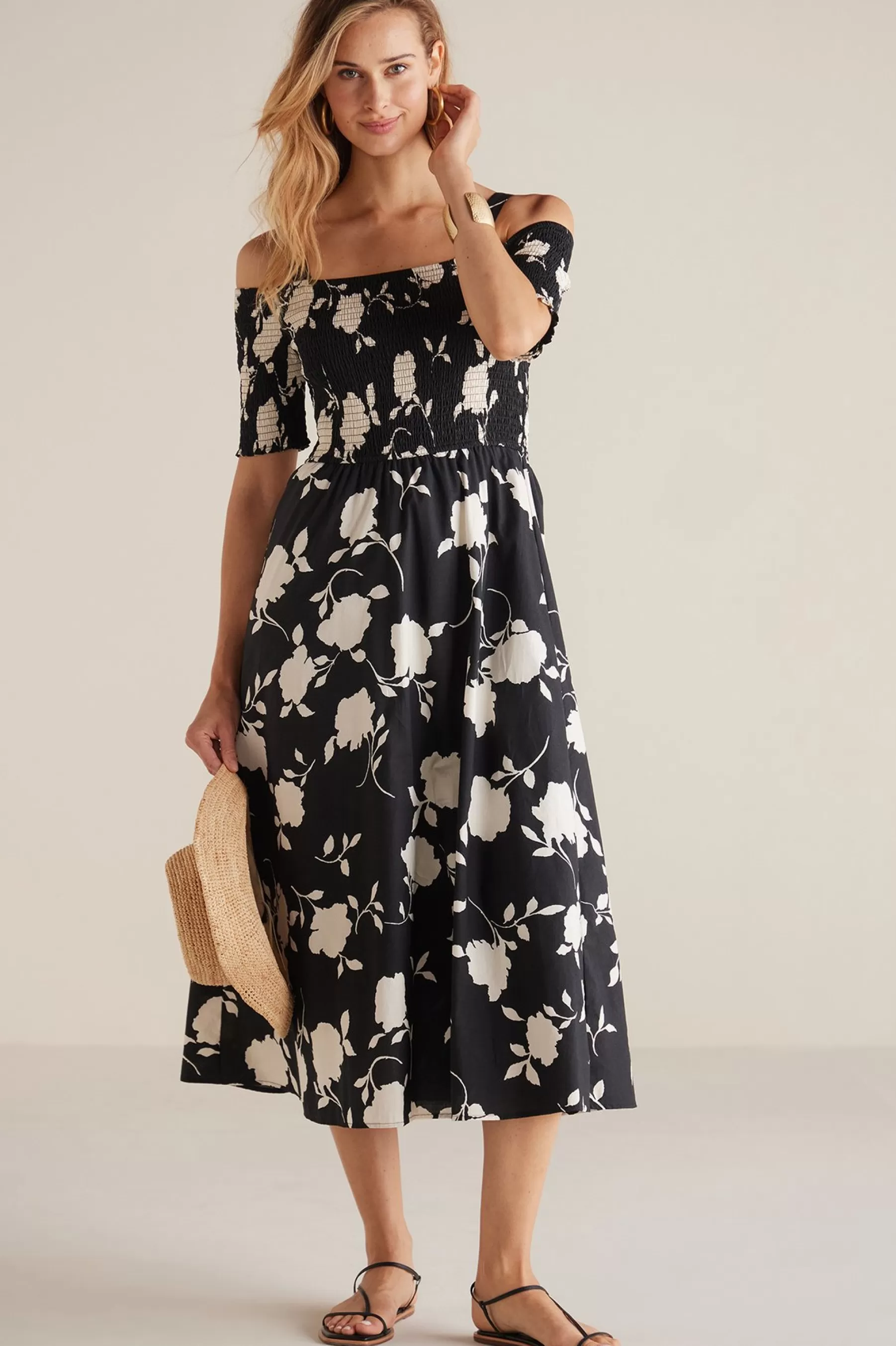 patterned | mid-length-Soft Surroundings Petites Divani Dress Black White Floral